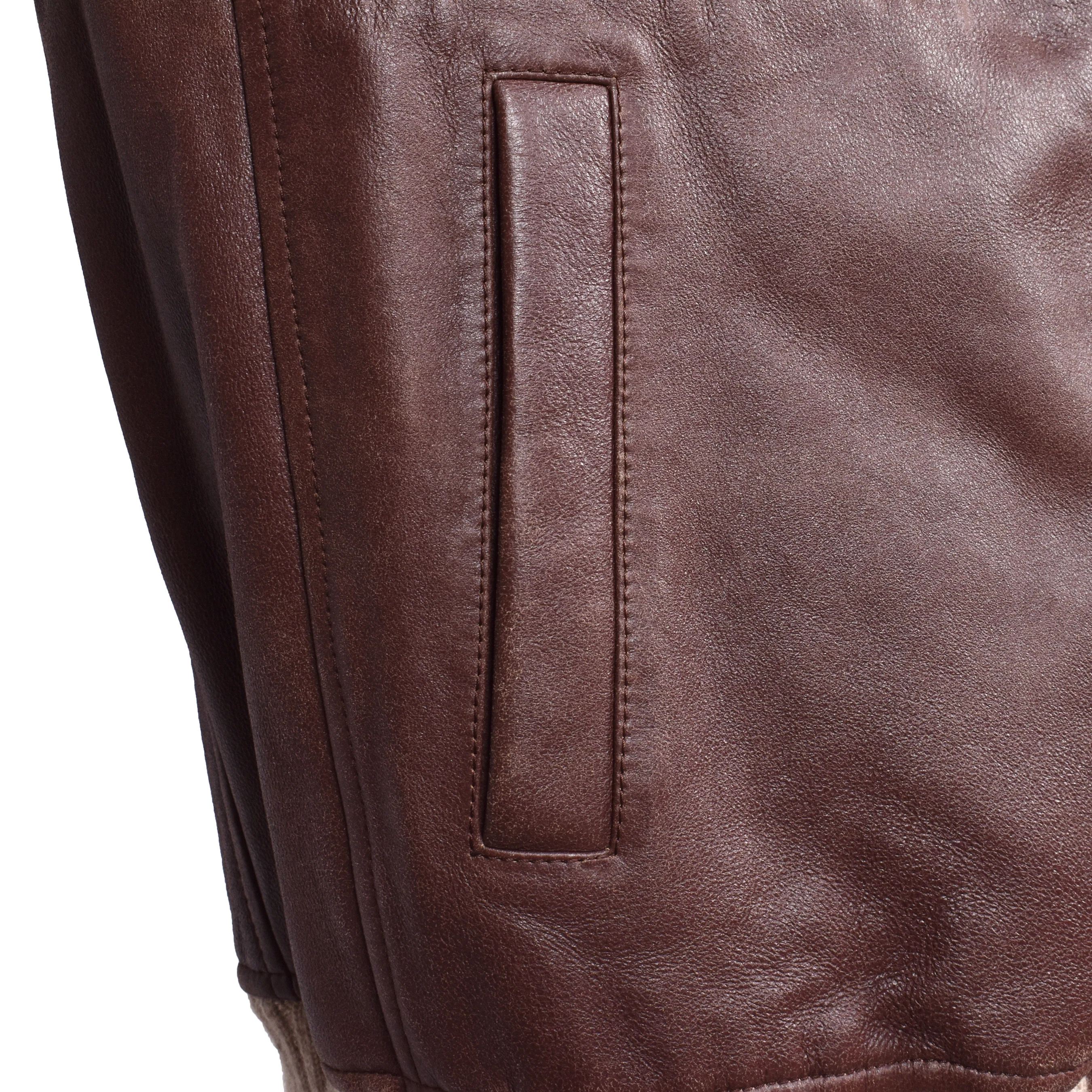 BRUNELLO CUCINELLI MEN'S BROWN LEATHER SHEARLING BOMBER JACKET - Image 3