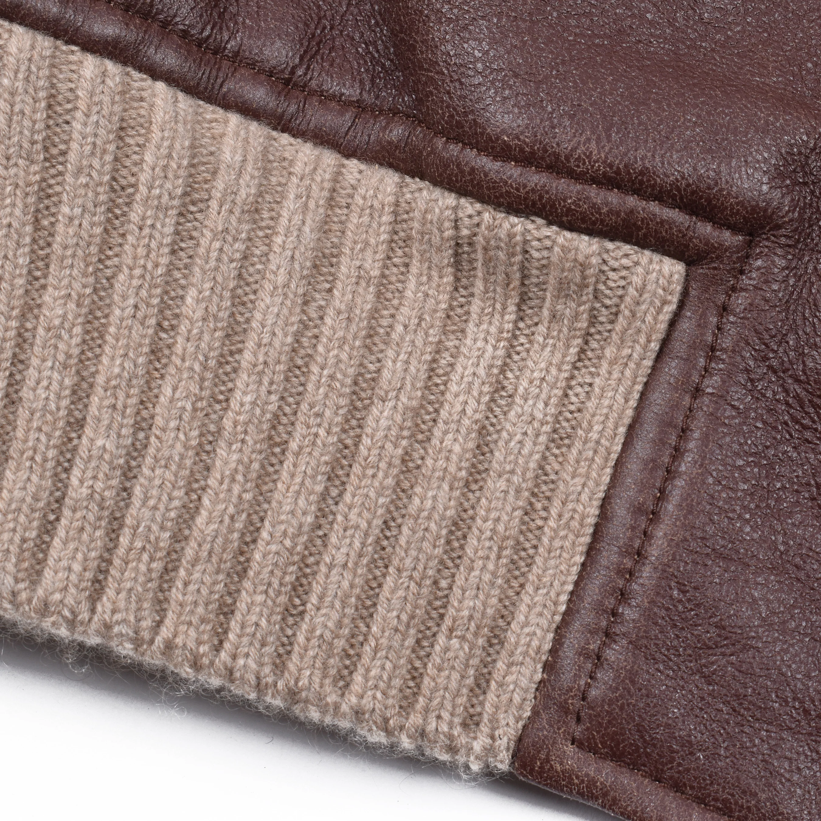 BRUNELLO CUCINELLI MEN'S BROWN LEATHER SHEARLING BOMBER JACKET - Image 7