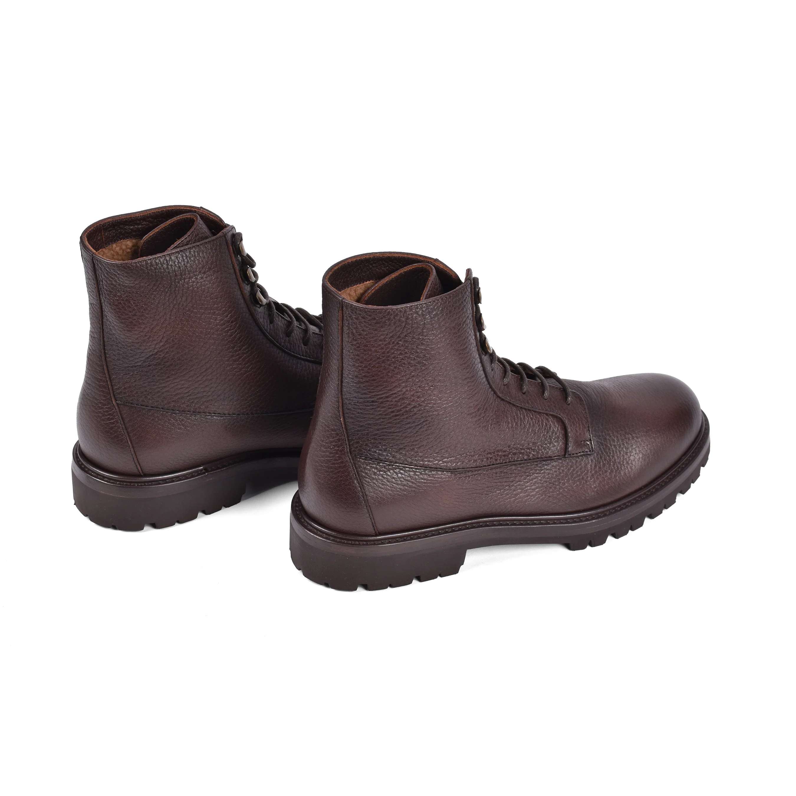 BRUNELLO CUCINELLI MEN'S SHEARLING LINED 100% LEATHER LACE UP HIKING BOOTS NEW - Image 4