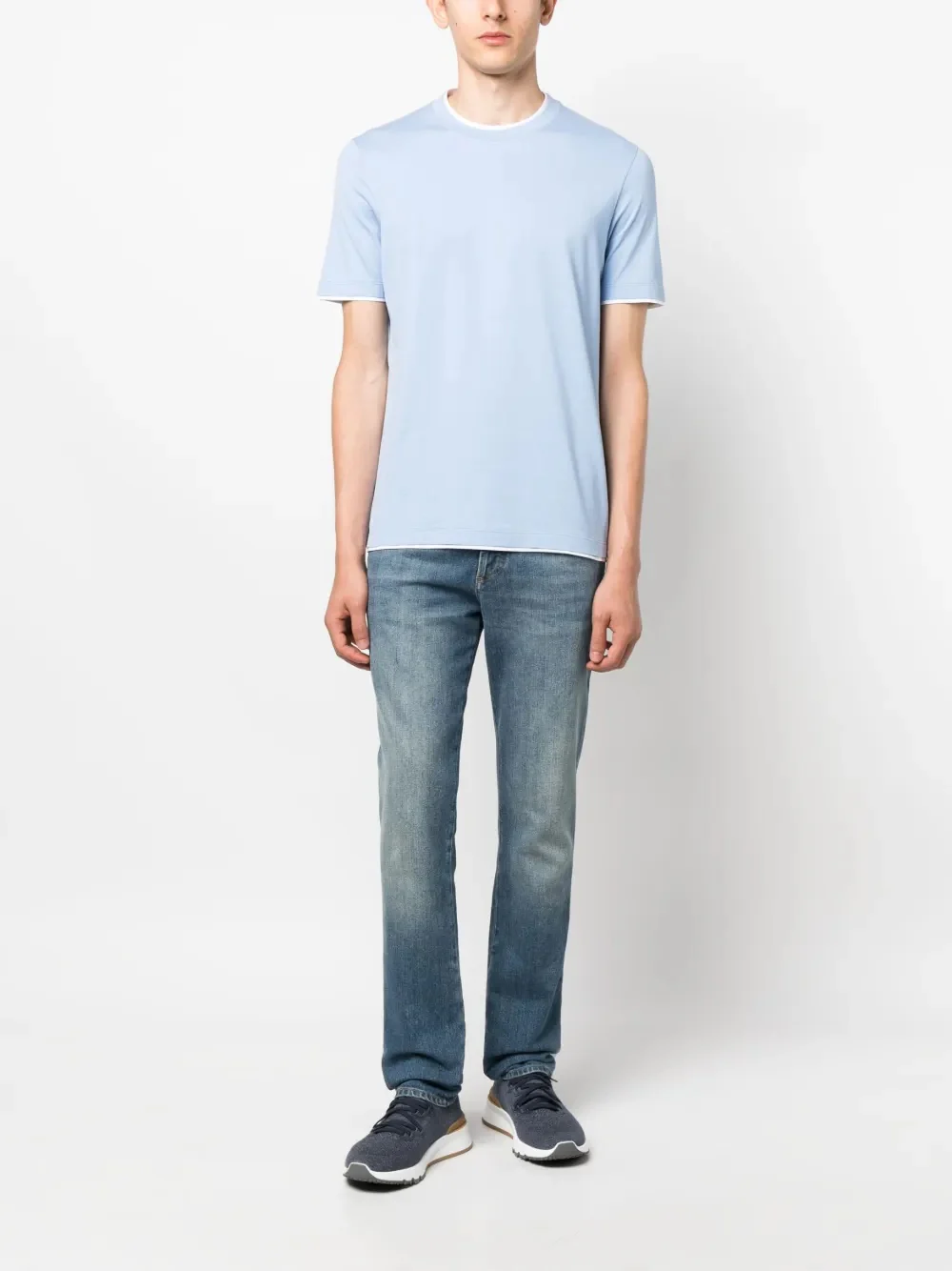 BRUNELLO CUCINELLI MEN'S LIGHT BLUE SHORT SLEEVE T-SHIRT - Image 2