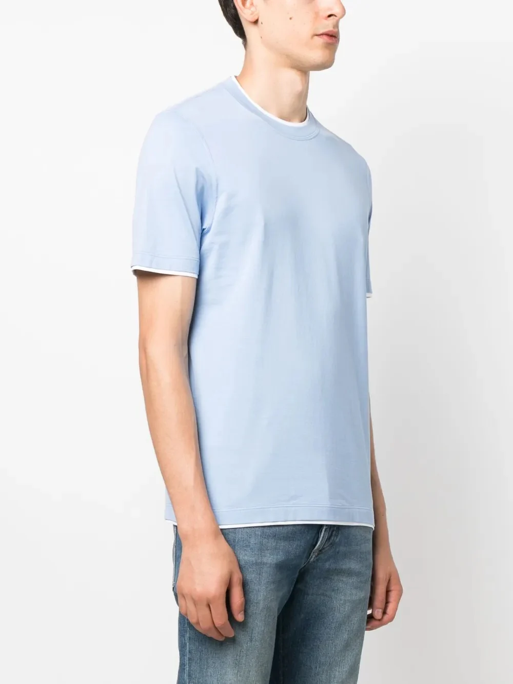 BRUNELLO CUCINELLI MEN'S LIGHT BLUE SHORT SLEEVE T-SHIRT - Image 3