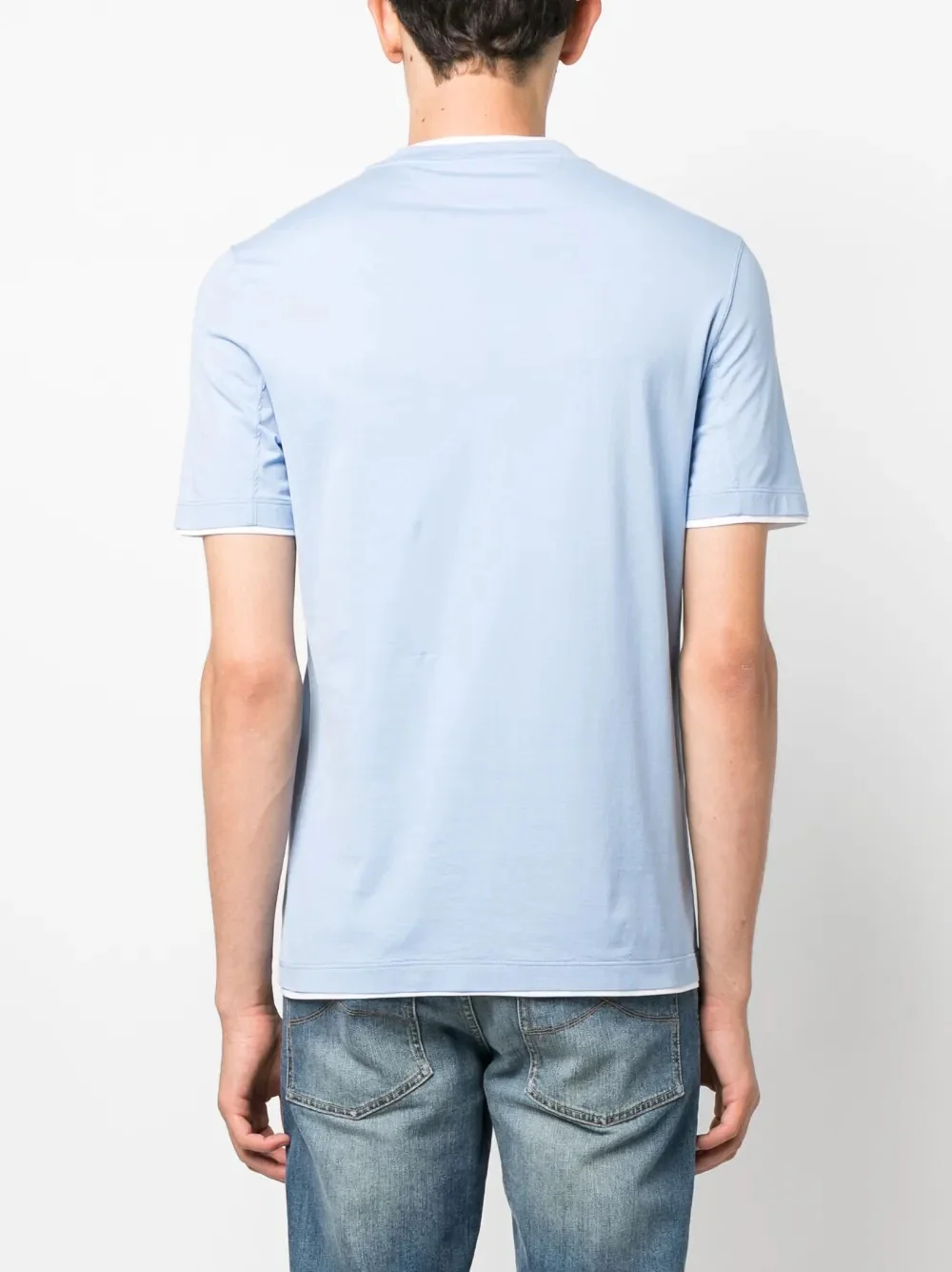 BRUNELLO CUCINELLI MEN'S LIGHT BLUE SHORT SLEEVE T-SHIRT - Image 4