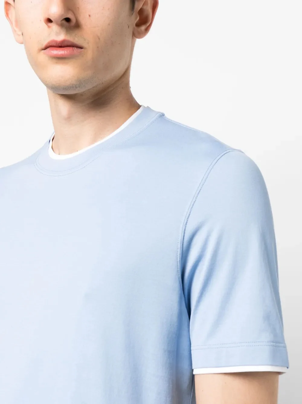 BRUNELLO CUCINELLI MEN'S LIGHT BLUE SHORT SLEEVE T-SHIRT - Image 5