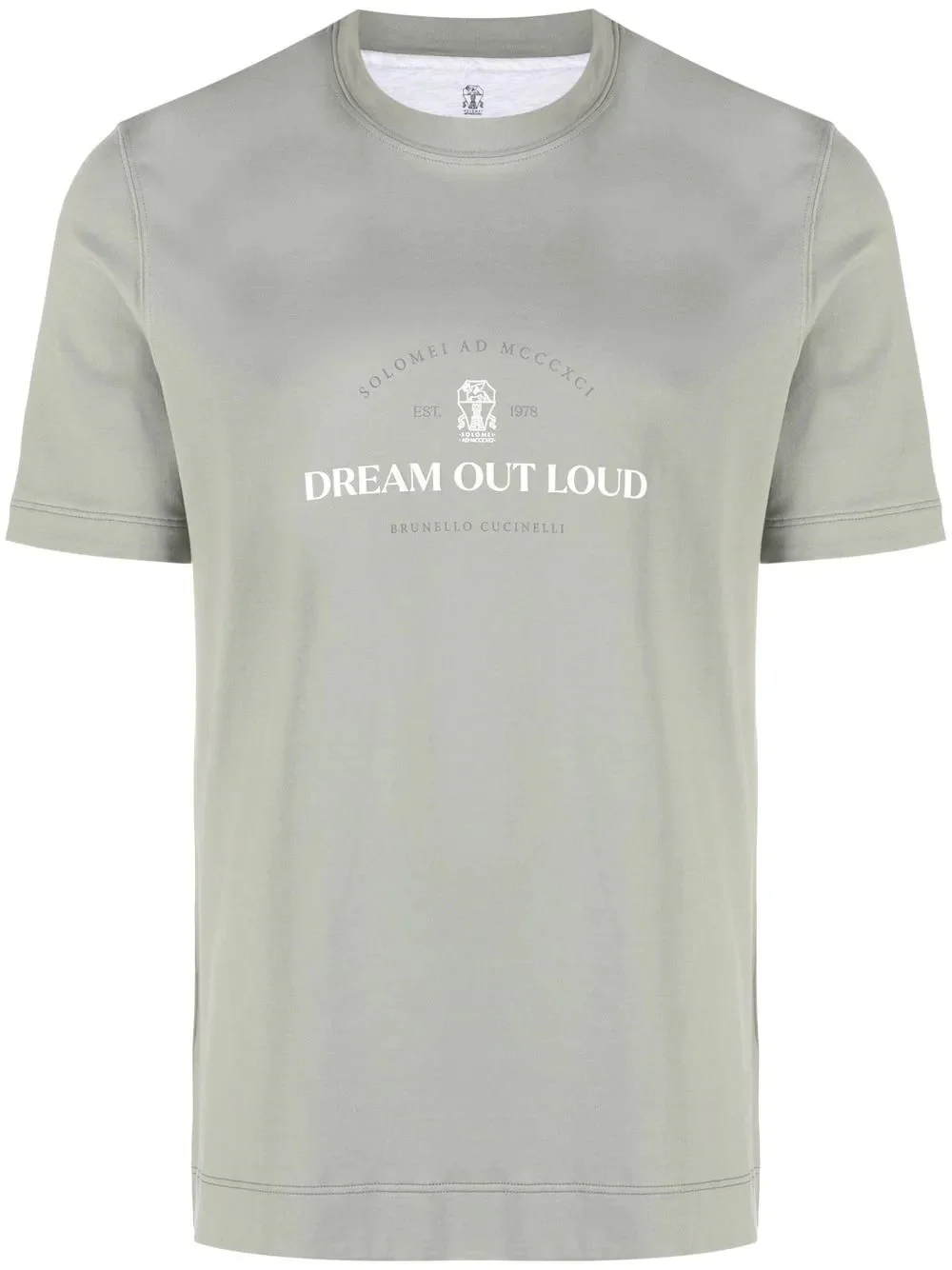 BRUNELLO CUCINELLI MEN'S SAGE GREEN CREWNECK T-SHIRT WITH PRINT