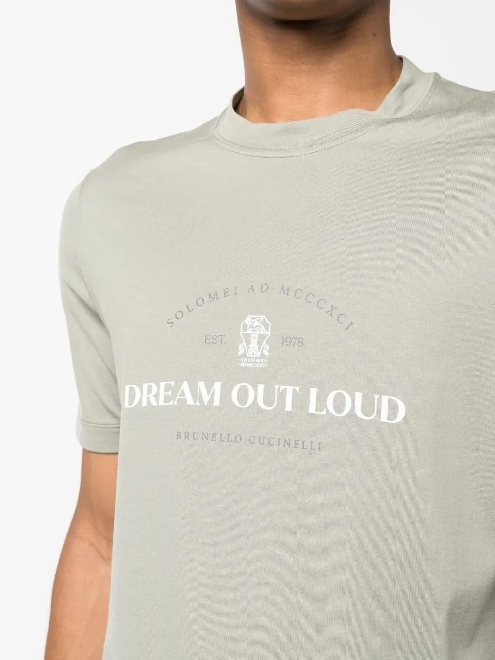 BRUNELLO CUCINELLI MEN'S SAGE GREEN CREWNECK T-SHIRT WITH PRINT - Image 5