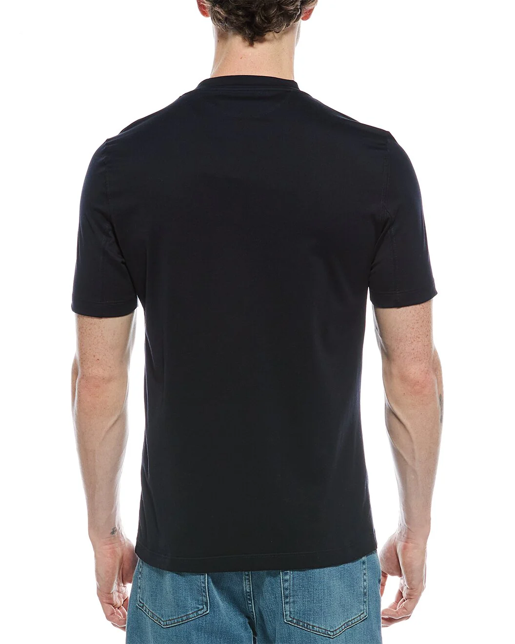 BRUNELLO CUCINELLI MEN'S NAVY CREW NECK LOGO T-SHIRT - Image 2