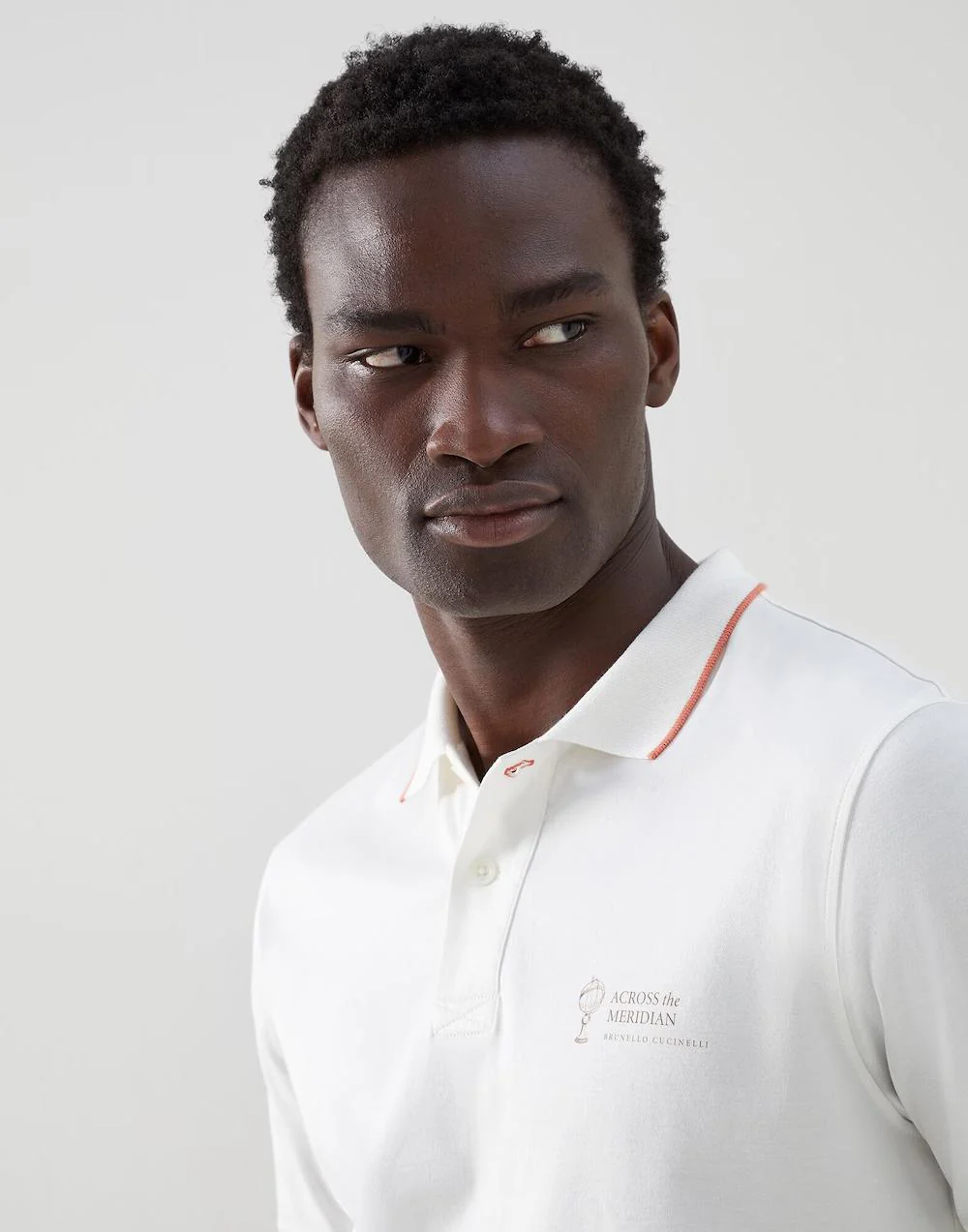 BRUNELLO CUCINELLI MEN'S OFF-WHITE POLO SHIRT WITH EMBROIDERY - Image 2
