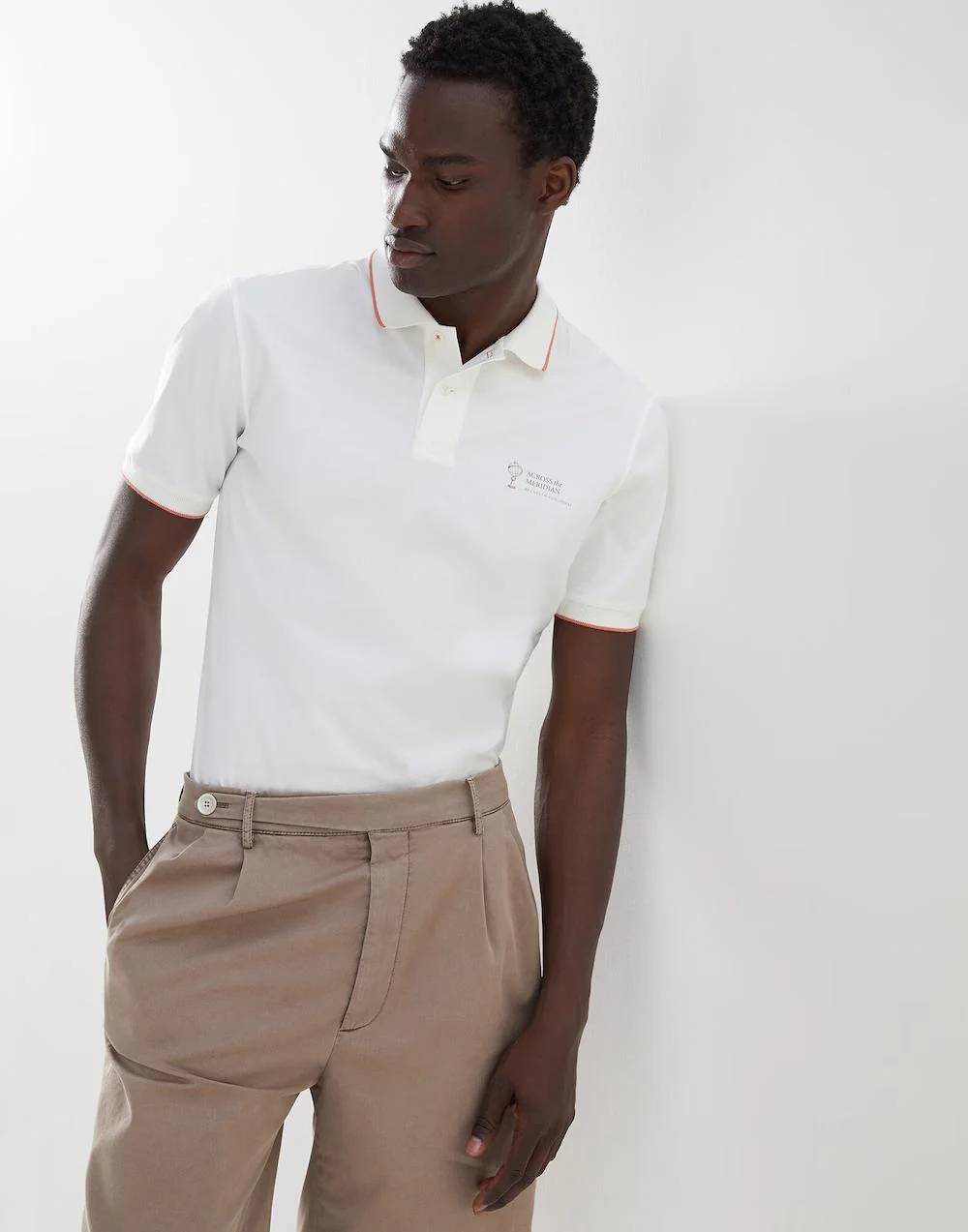 BRUNELLO CUCINELLI MEN'S OFF-WHITE POLO SHIRT WITH EMBROIDERY - Image 5