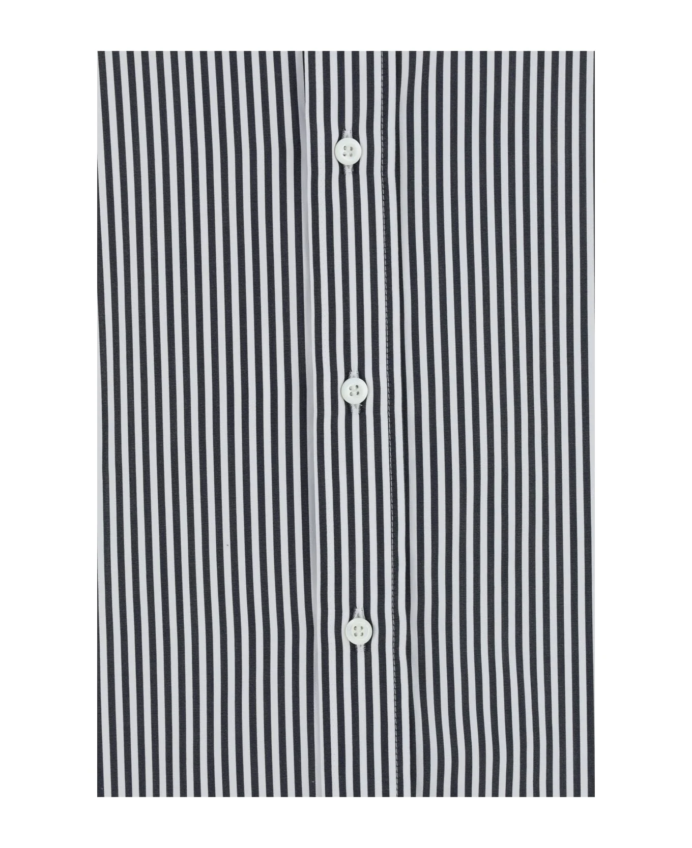 BRUNELLO CUCINELLI MEN'S BLACK AND WHITE STRIPED SHIRT - Image 2