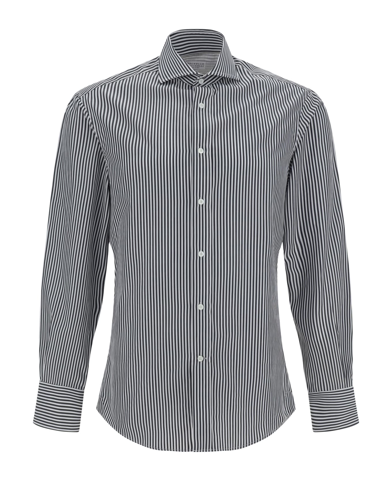 BRUNELLO CUCINELLI MEN'S BLACK AND WHITE STRIPED SHIRT - Image 3