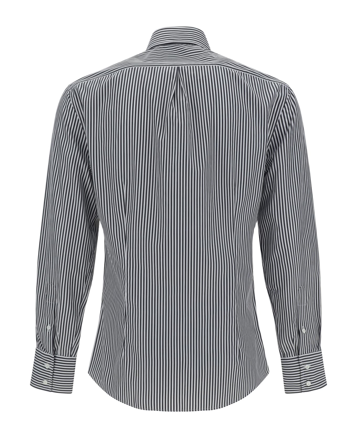 BRUNELLO CUCINELLI MEN'S BLACK AND WHITE STRIPED SHIRT - Image 4