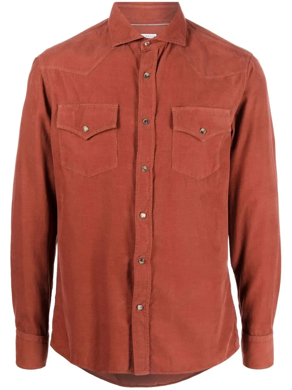 BRUNELLO CUCINELLI MEN'S RUST WESTERN-STYLE BUTTON-UP SHIRT