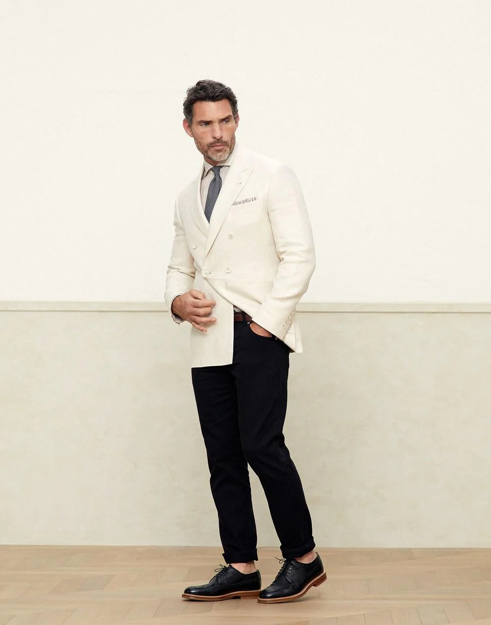 BRUNELLO CUCINELLI MEN'S BEIGE AND WHITE STRIPED SHIRT - Image 3