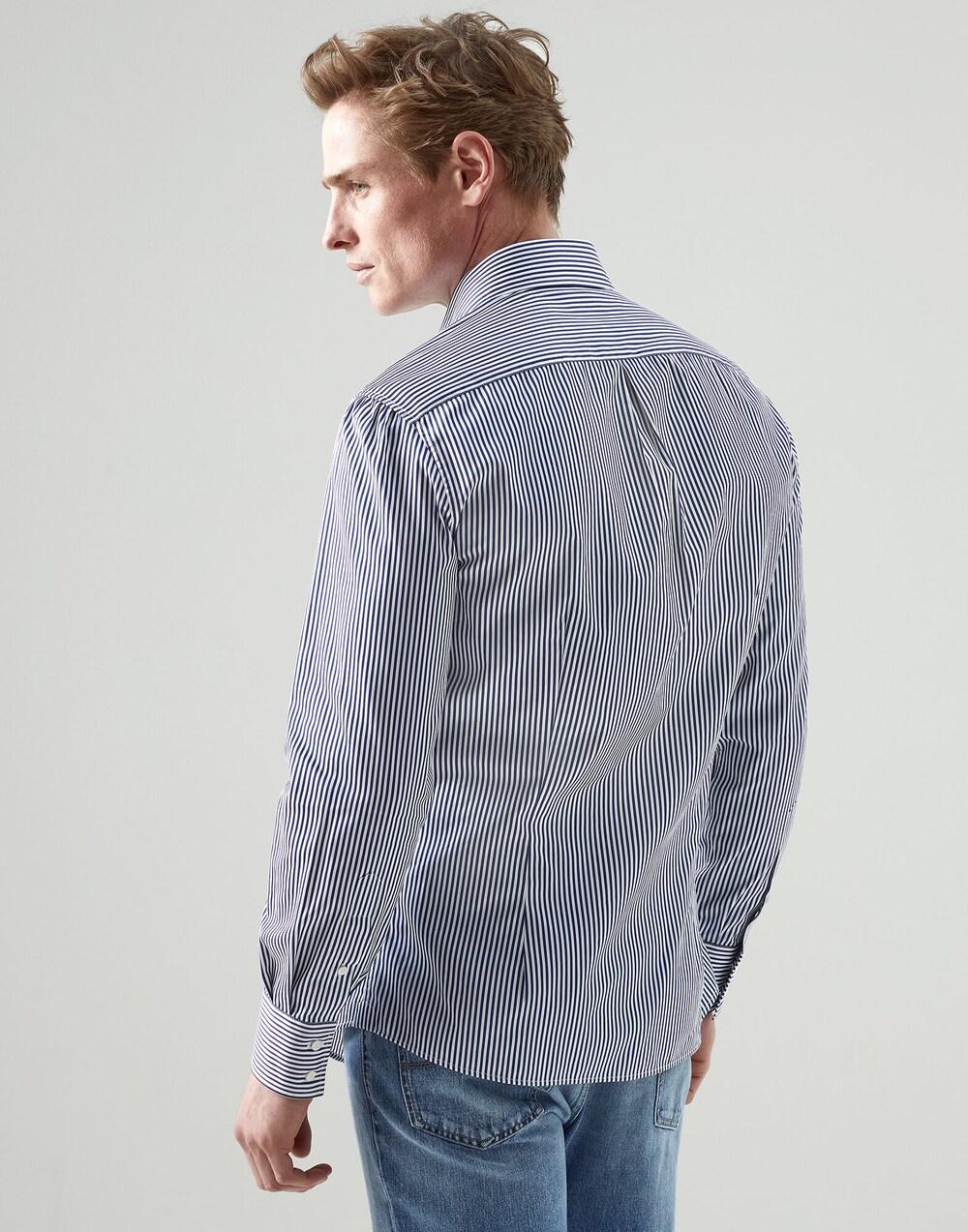 BRUNELLO CUCINELLI MEN'S WHITE BLUE STRIPED BUTTON-UP SHIRT - Image 4
