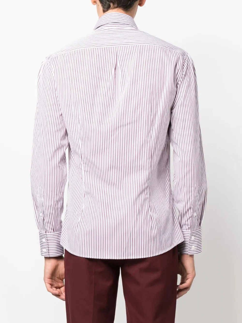 BRUNELLO CUCINELLI MEN'S PURPLE STRIPED BUTTON-DOWN SHIRT - Image 4