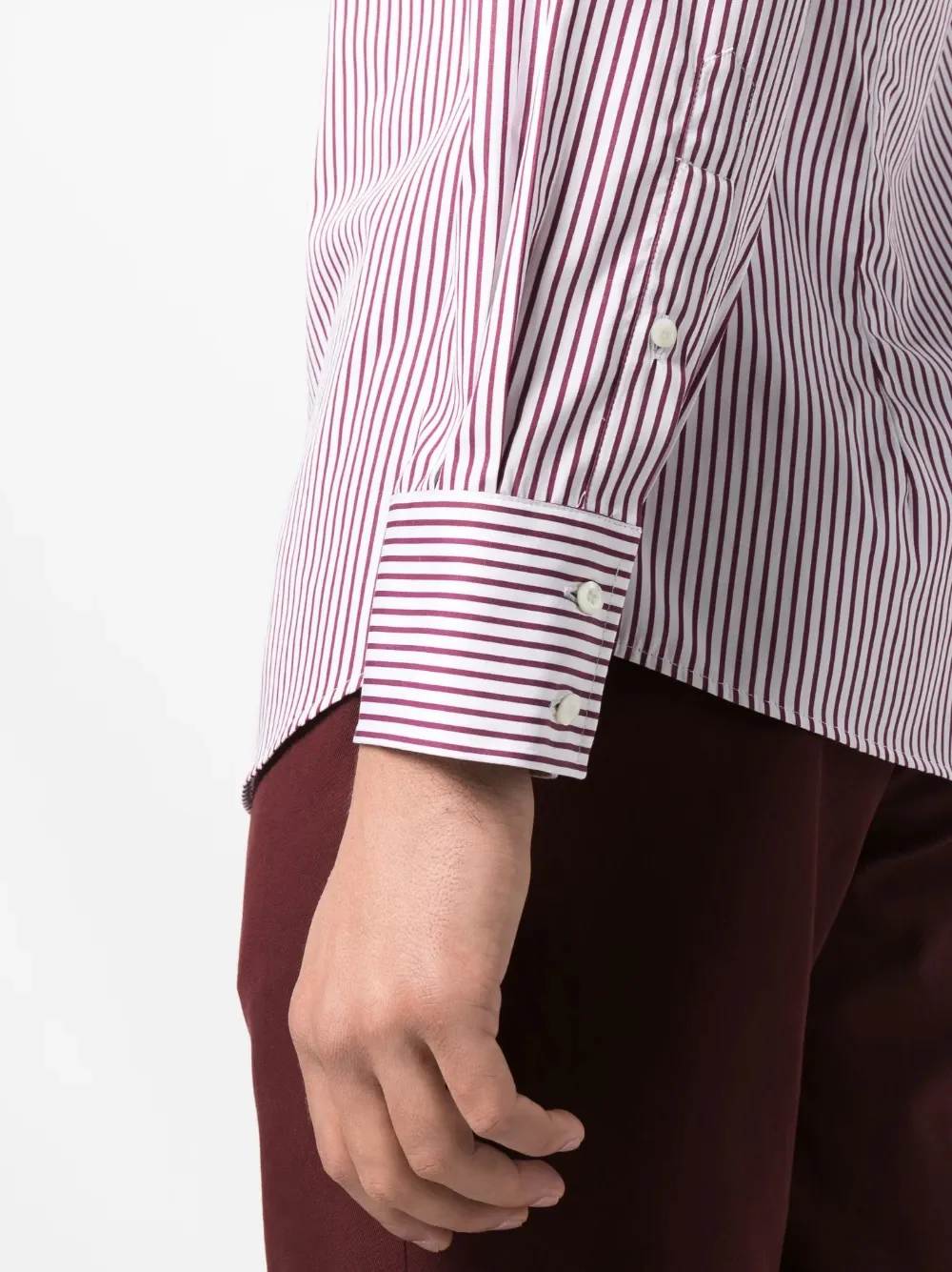 BRUNELLO CUCINELLI MEN'S PURPLE STRIPED BUTTON-DOWN SHIRT - Image 5