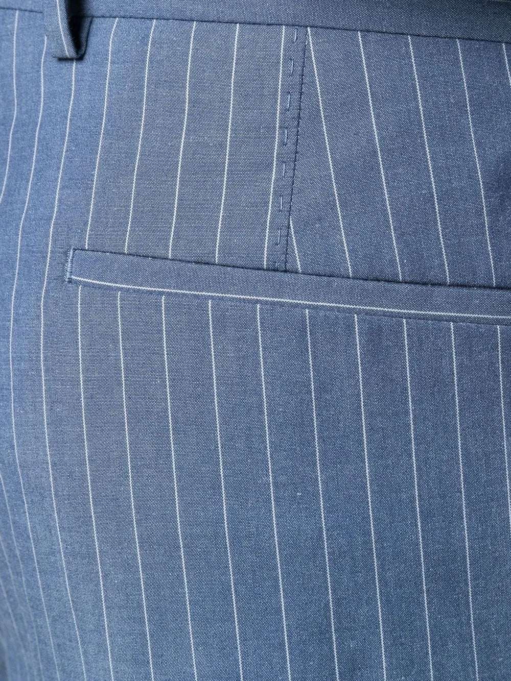 BRUNELLO CUCINELLI MEN'S SLATE BLUE PINSTRIPE TAILORED TROUSERS - Image 5