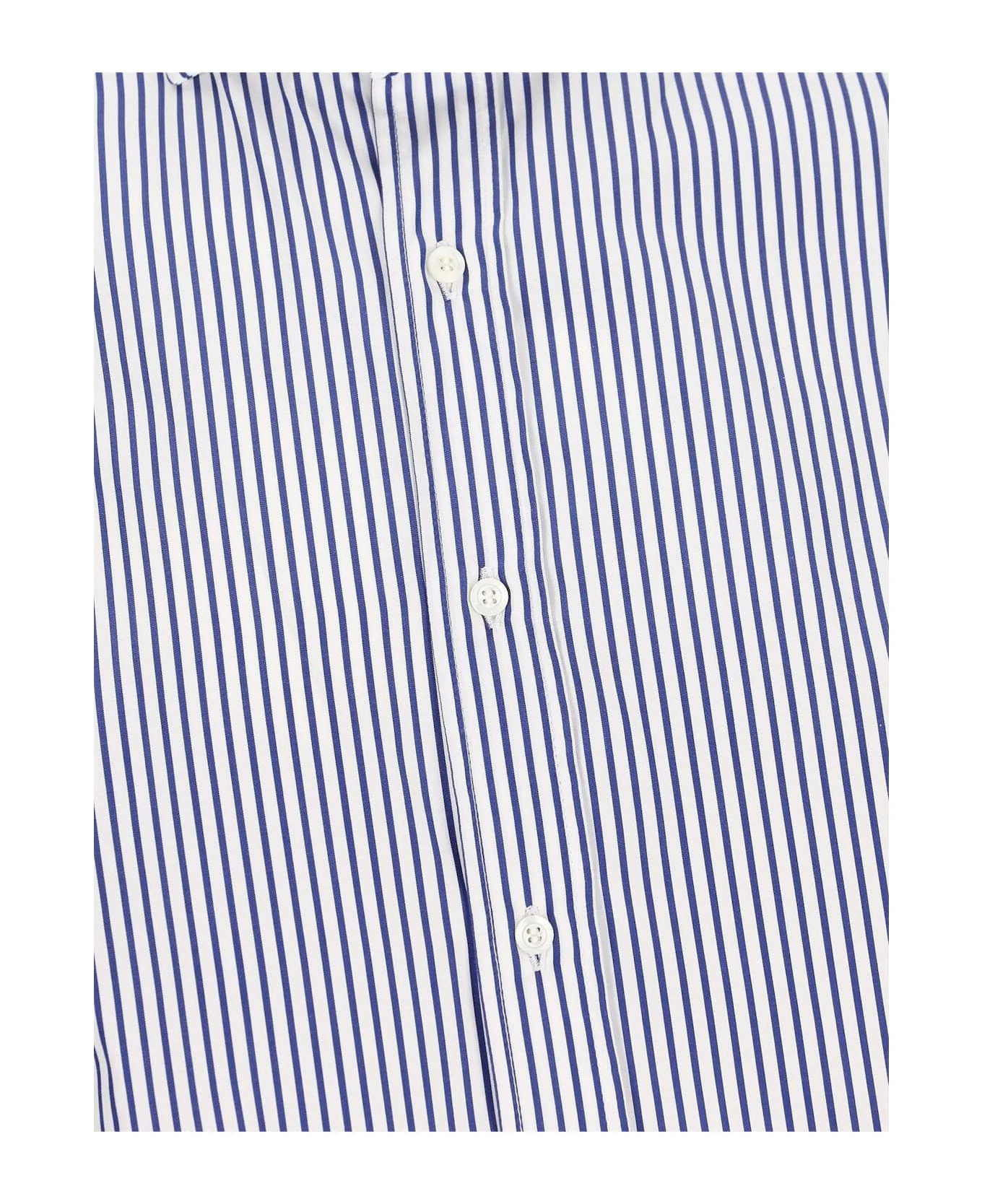 BRUNELLO CUCINELLI MEN'S WHITE BLUE STRIPED BUTTON-UP SHIRT - Image 3