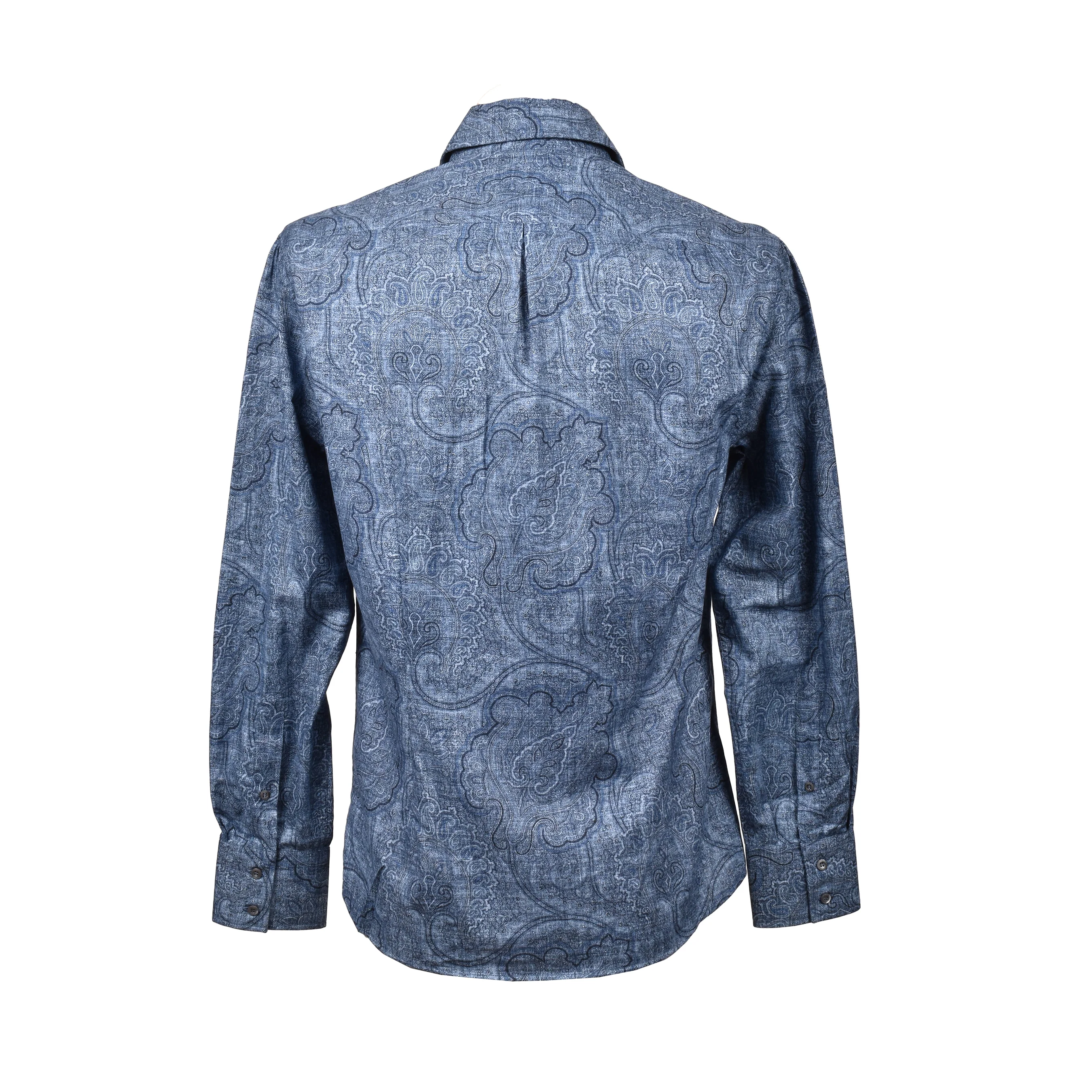 BRUNELLO CUCINELLI MEN'S BLUE PAISLEY DENIM-STYLE SHIRT - Image 2