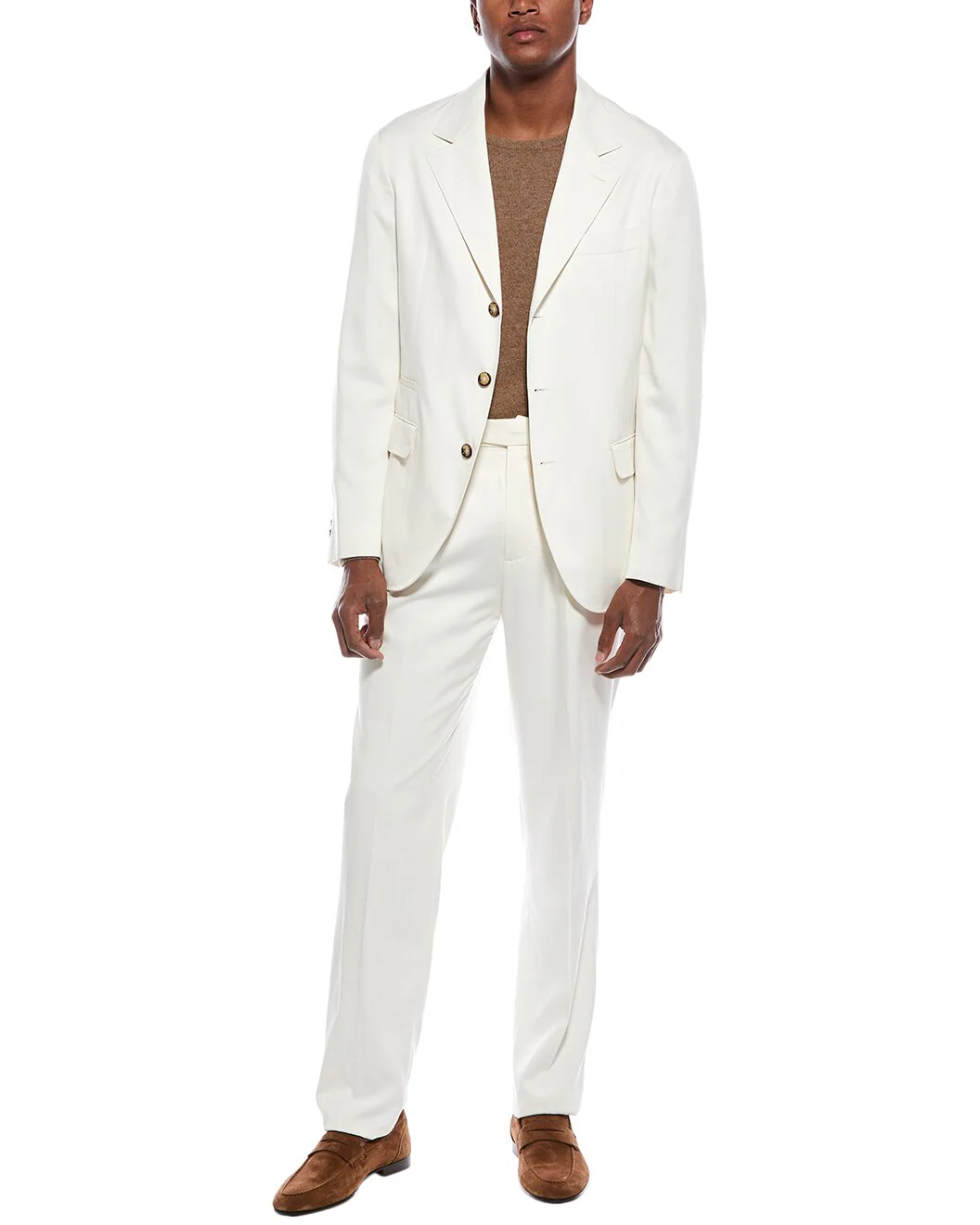BRUNELLO CUCINELLI MEN'S OFF WHITE TAILORED SUIT