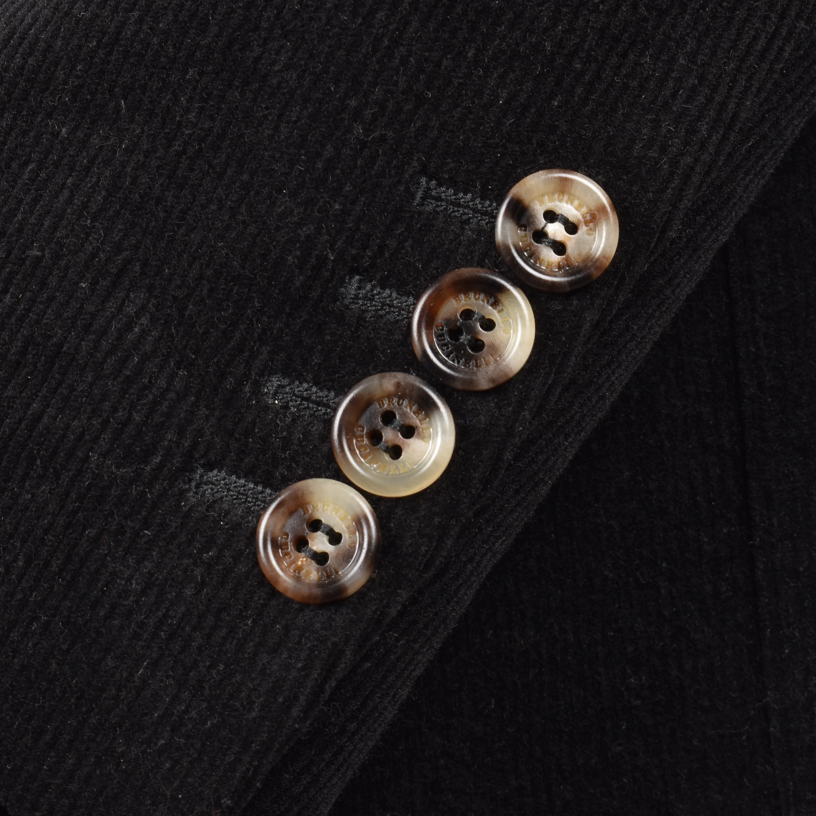 BRUNELLO CUCINELLI MEN'S JET BLACK CORDUROY DOUBLE-BREASTED SUIT - Image 3