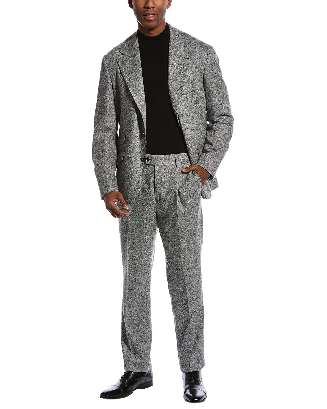 BRUNELLO CUCINELLI MEN'S GRAY TEXTURED TAILORED SUIT - Image 2