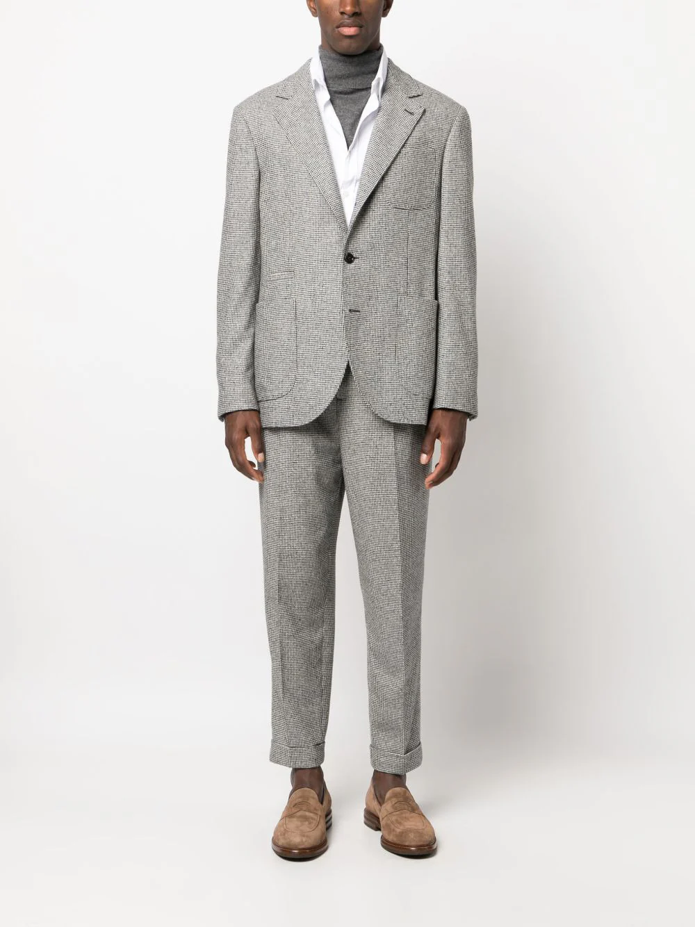 BRUNELLO CUCINELLI MEN'S LIGHT GREY HOUNDSTOOTH SUIT JACKET - Image 2