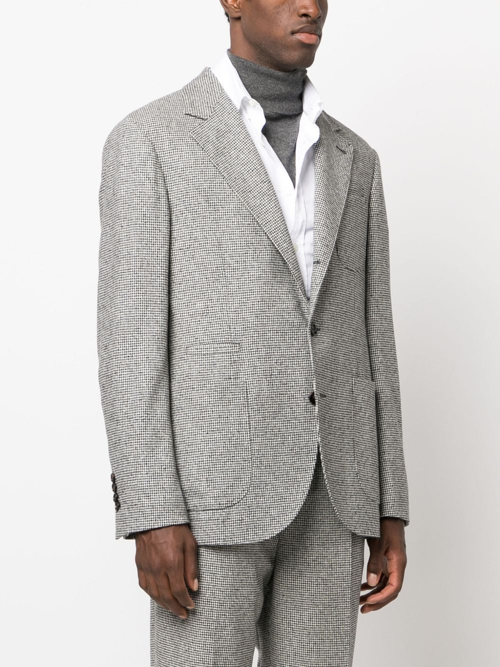 BRUNELLO CUCINELLI MEN'S LIGHT GREY HOUNDSTOOTH SUIT JACKET - Image 3
