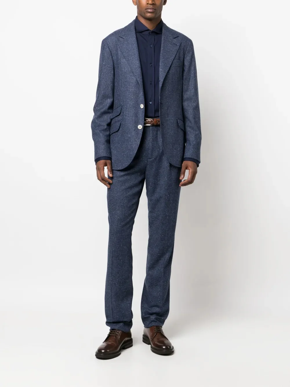 BRUNELLO CUCINELLI MEN'S BLUE TEXTURED TAILORED SUIT