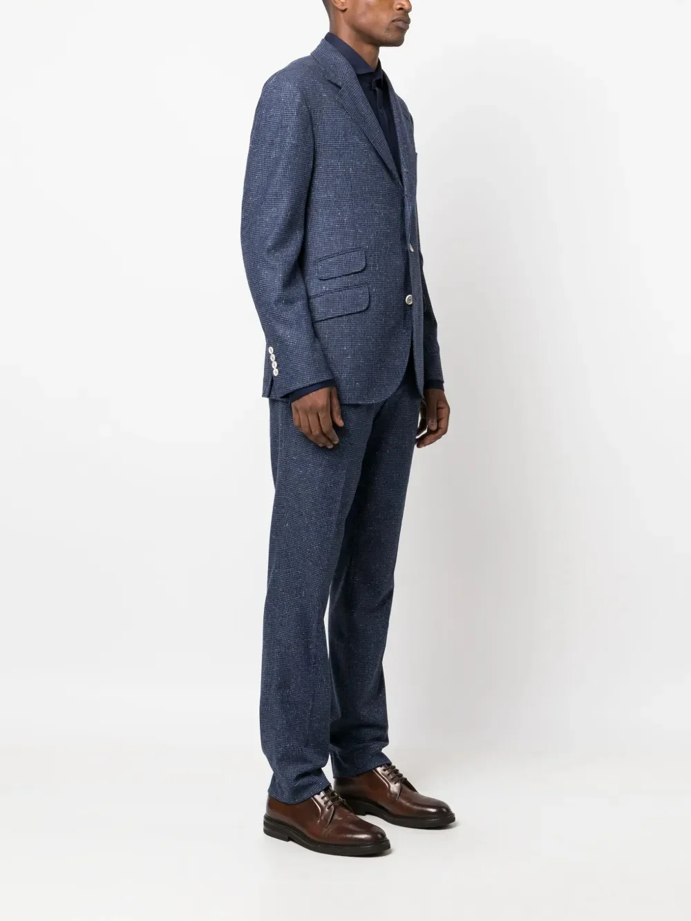 BRUNELLO CUCINELLI MEN'S BLUE TEXTURED TAILORED SUIT - Image 2