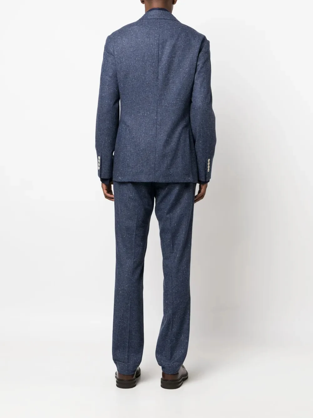 BRUNELLO CUCINELLI MEN'S BLUE TEXTURED TAILORED SUIT - Image 3