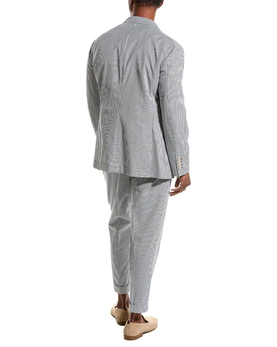 BRUNELLO CUCINELLI MEN'S BLUE WHITE STRIPED LEISURE SUIT - Image 2