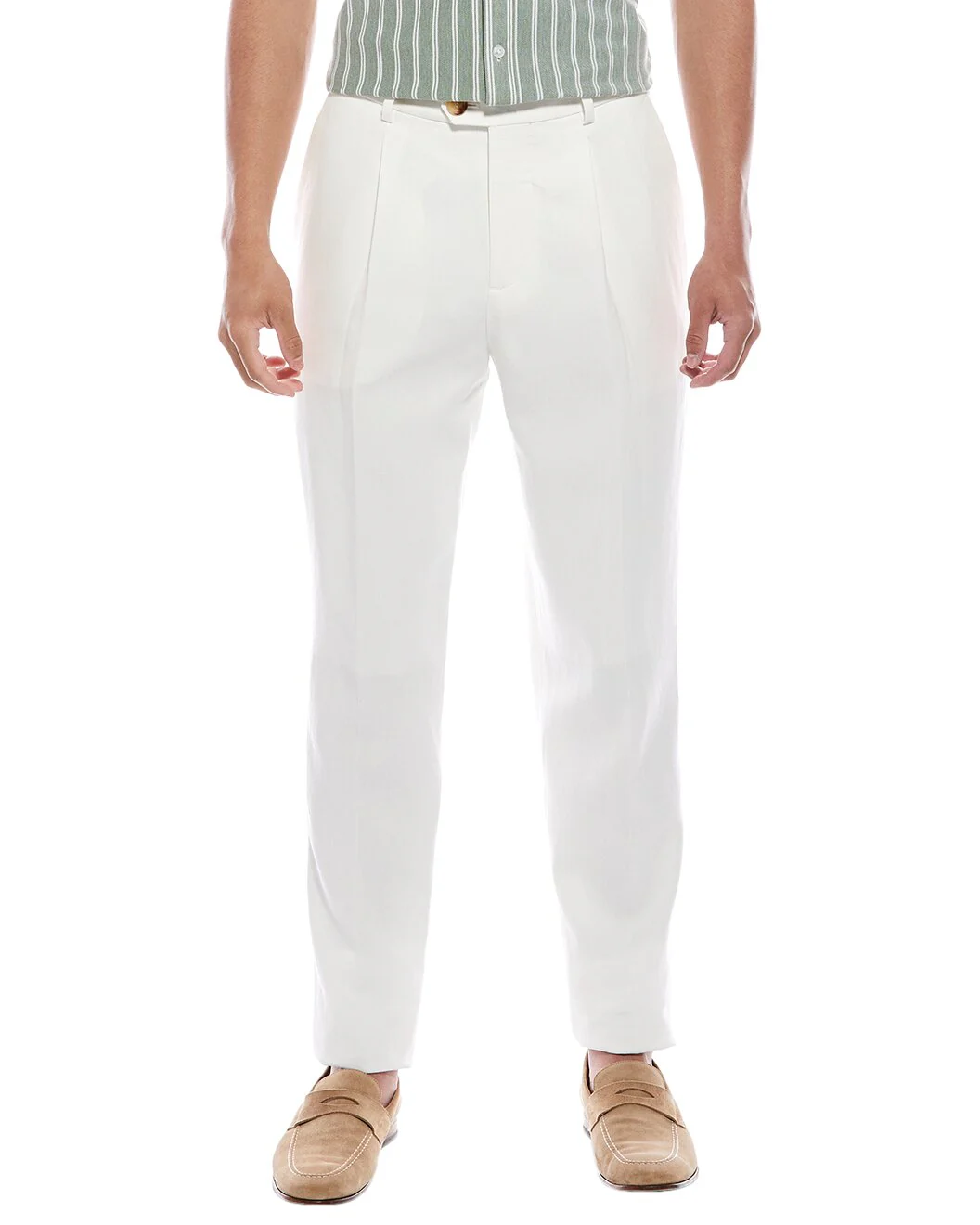 BRUNELLO CUCINELLI MEN'S WHITE PLEATED TAILORED TROUSERS