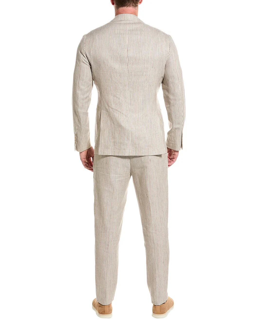 BRUNELLO CUCINELLI MEN'S BEIGE PINSTRIPE SUIT WITH BLAZER - Image 2
