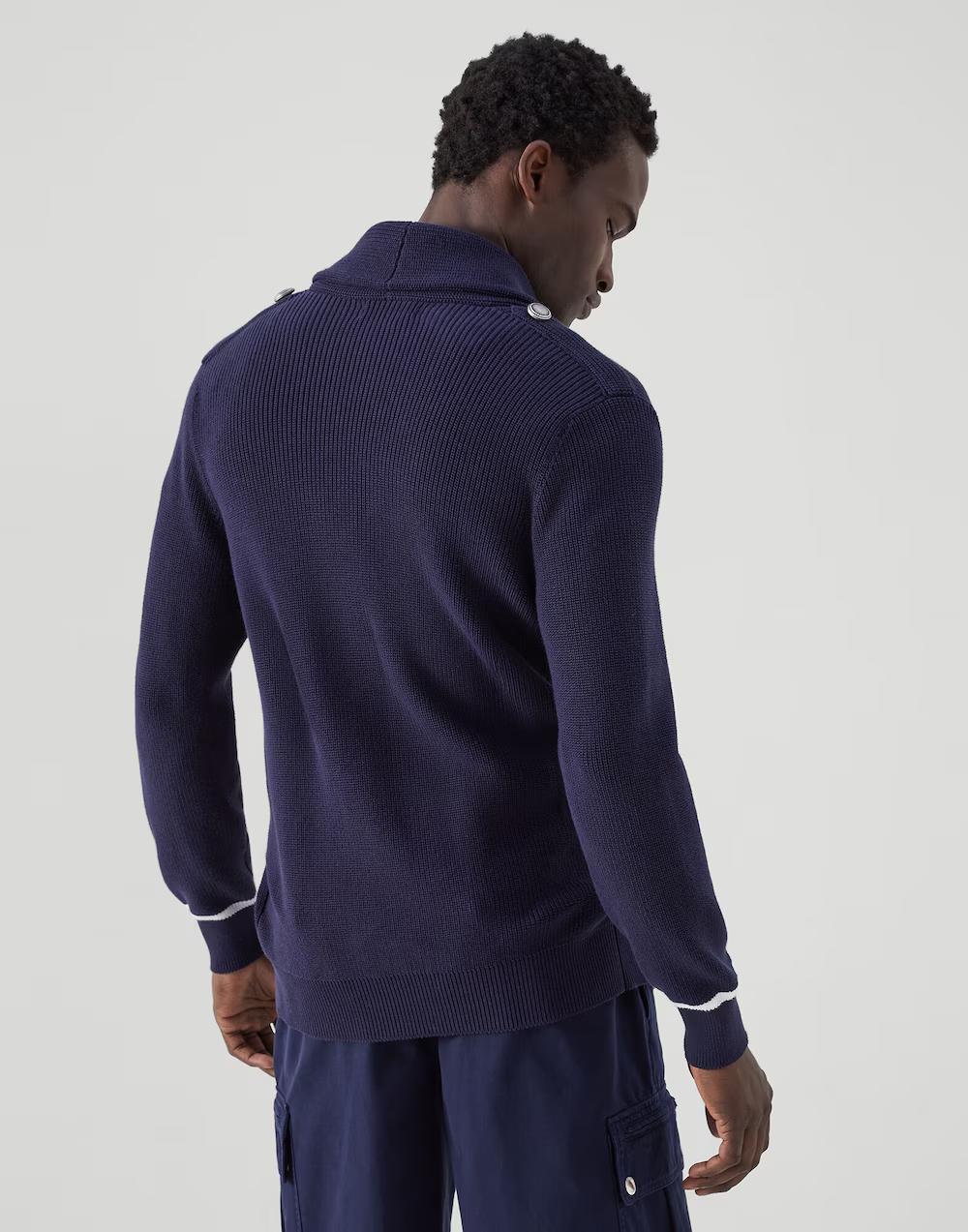 BRUNELLO CUCINELLI MEN'S NAVY DOUBLE-BREASTED SHAWL CARDIGAN - Image 4