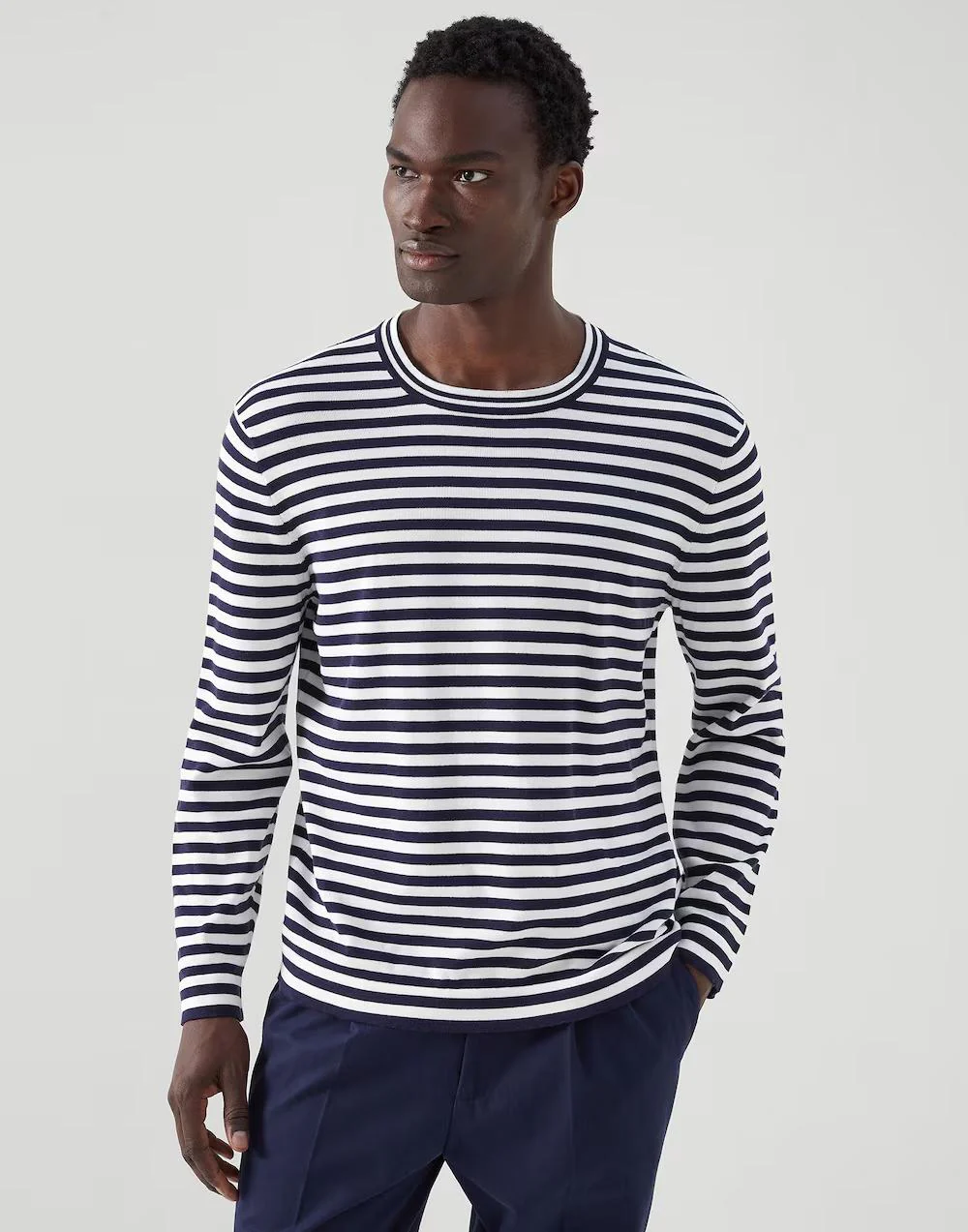 BRUNELLO CUCINELLI MEN'S NAVY STRIPED LONG-SLEEVE KNIT SWEATER
