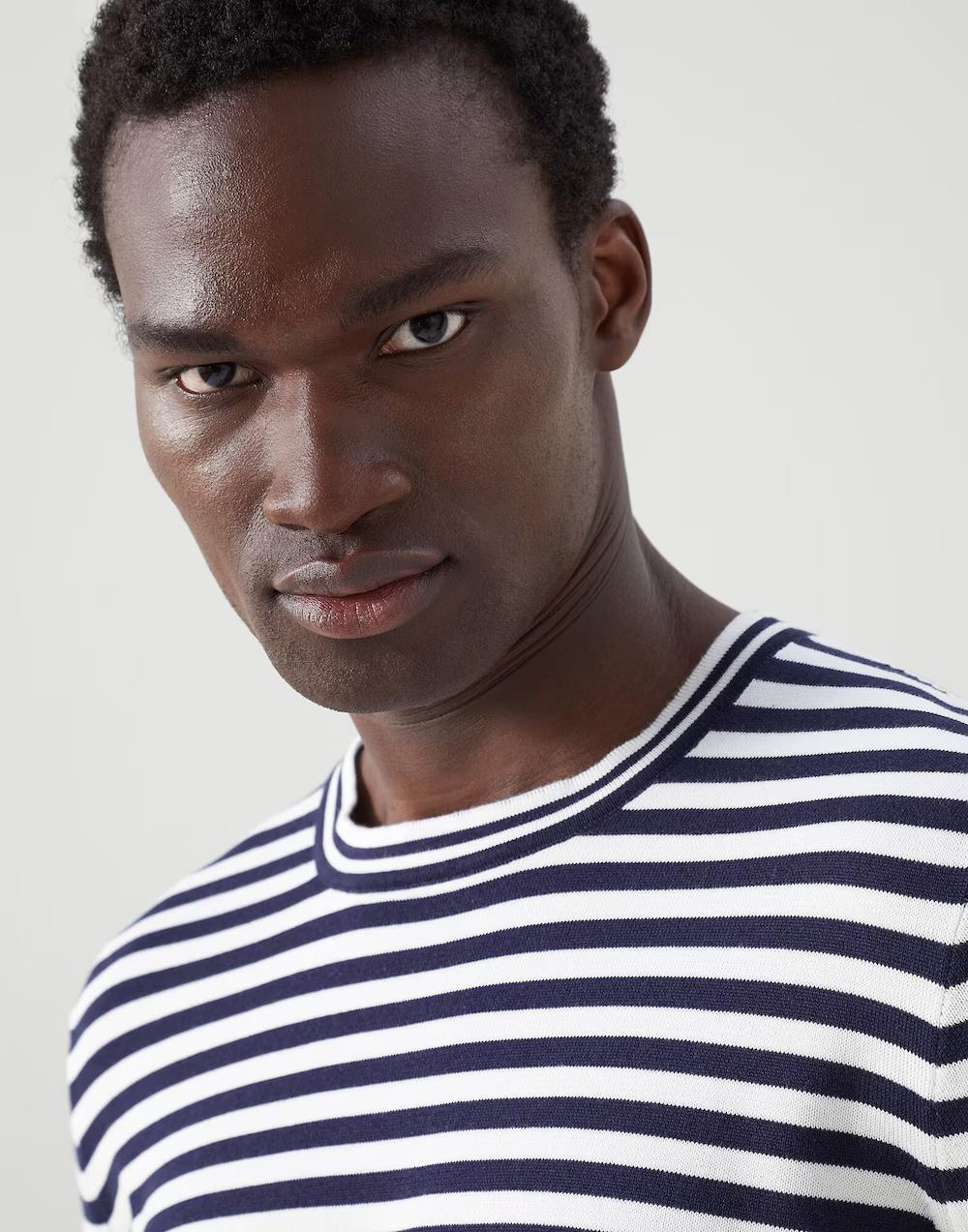 BRUNELLO CUCINELLI MEN'S NAVY STRIPED LONG-SLEEVE KNIT SWEATER - Image 2