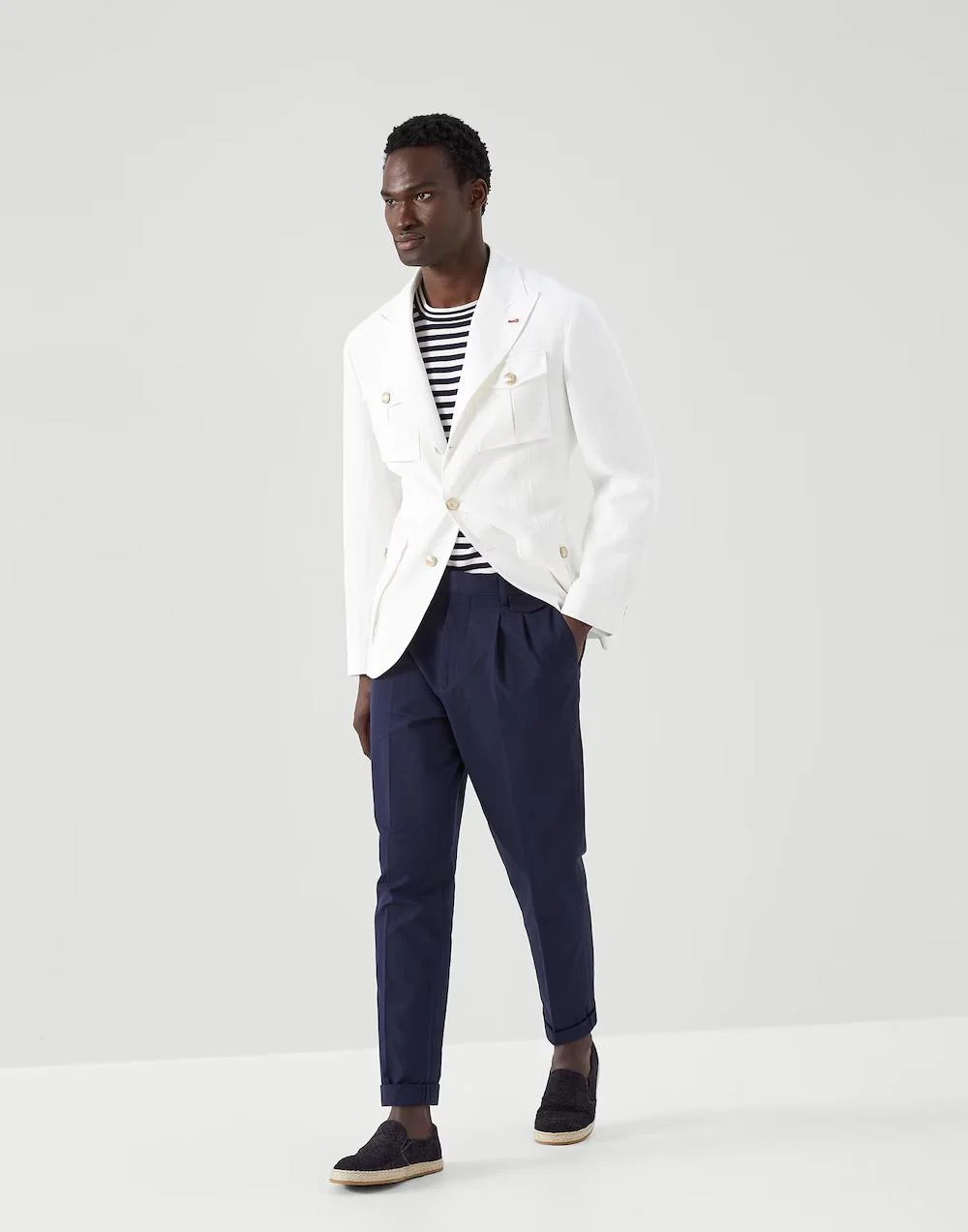 BRUNELLO CUCINELLI MEN'S NAVY STRIPED LONG-SLEEVE KNIT SWEATER - Image 3