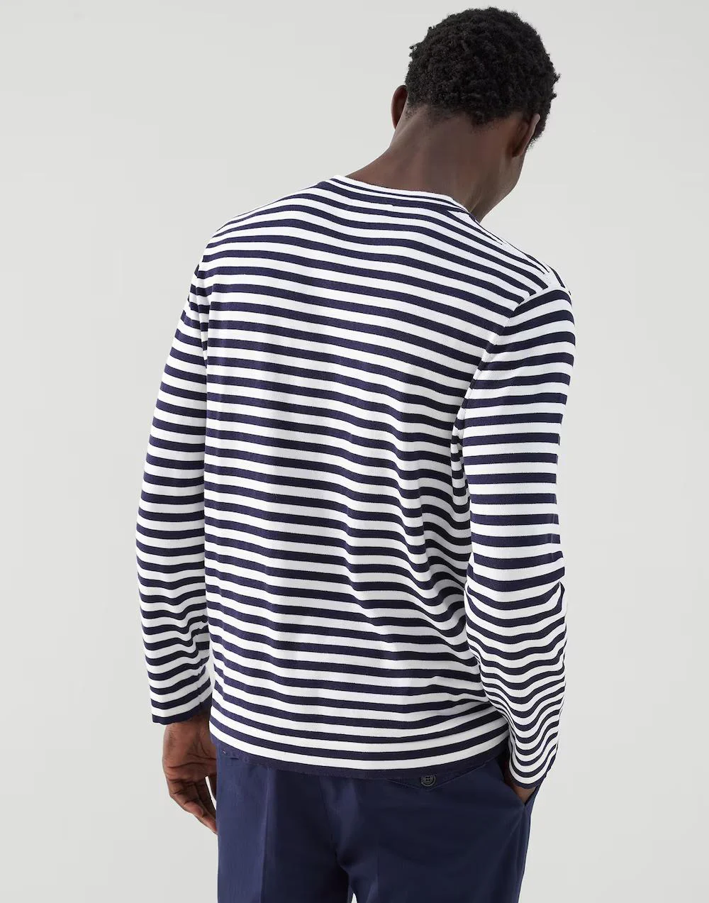 BRUNELLO CUCINELLI MEN'S NAVY STRIPED LONG-SLEEVE KNIT SWEATER - Image 4