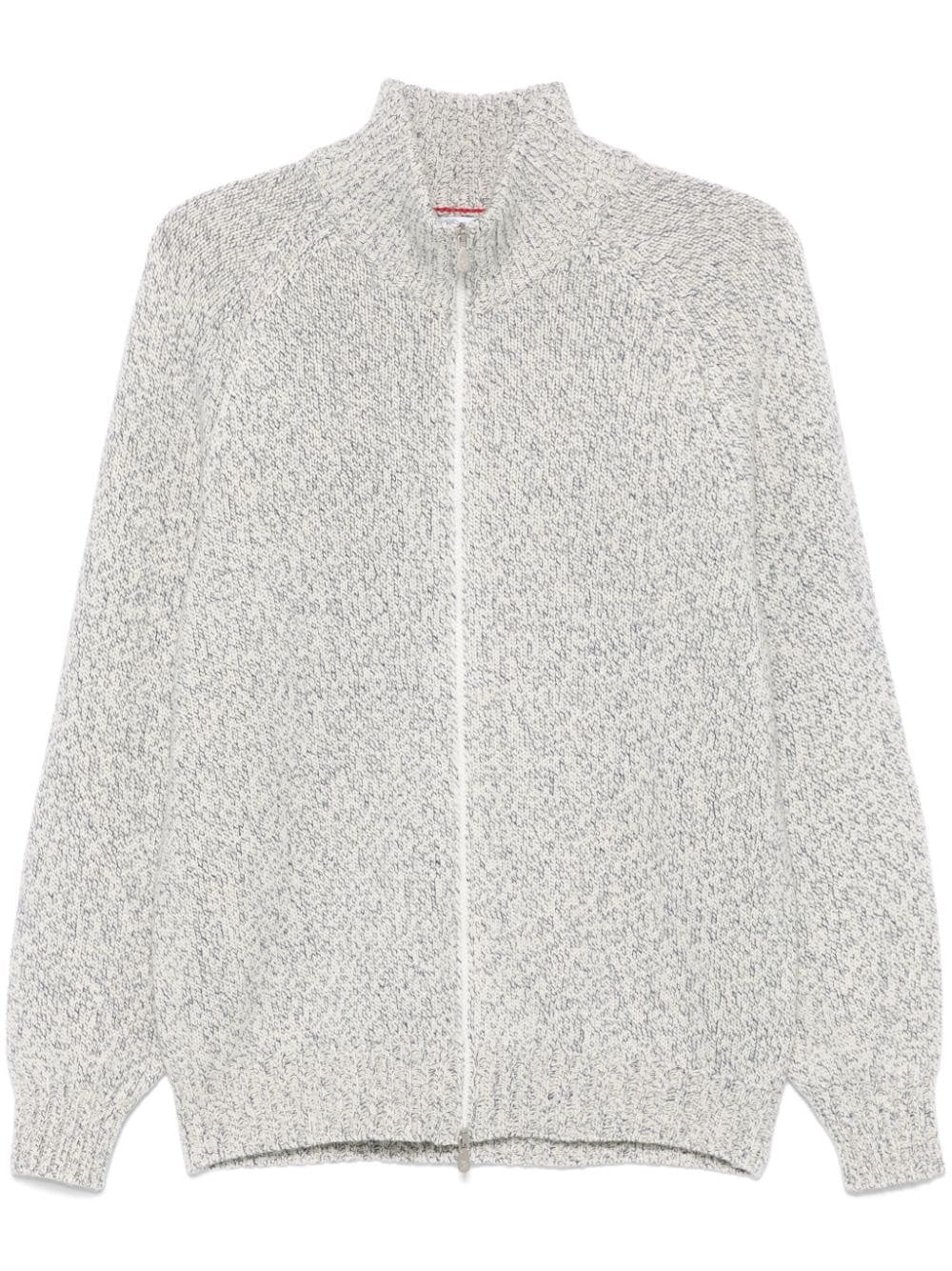 BRUNELLO CUCINELLI MEN'S GRAY ZIP-UP KNIT SWEATER