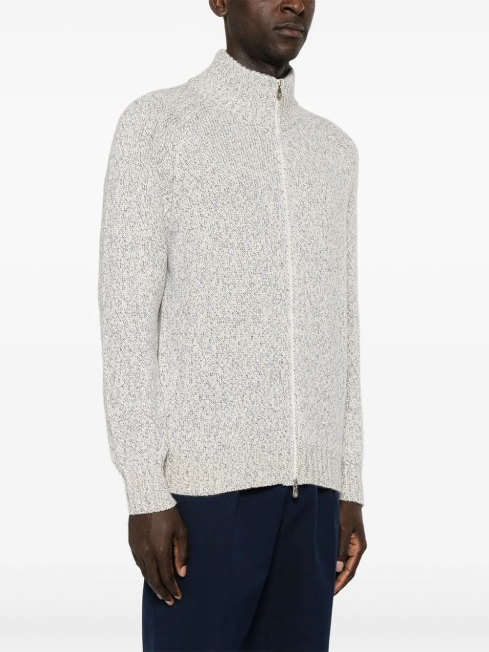 BRUNELLO CUCINELLI MEN'S GRAY ZIP-UP KNIT SWEATER - Image 3