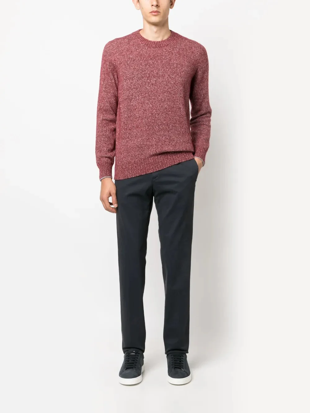 BRUNELLO CUCINELLI MEN'S RED TEXTURED KNIT SWEATER - Image 2