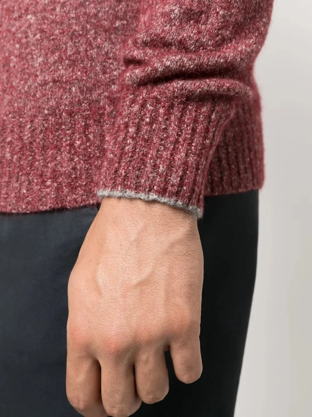 BRUNELLO CUCINELLI MEN'S RED TEXTURED KNIT SWEATER - Image 5