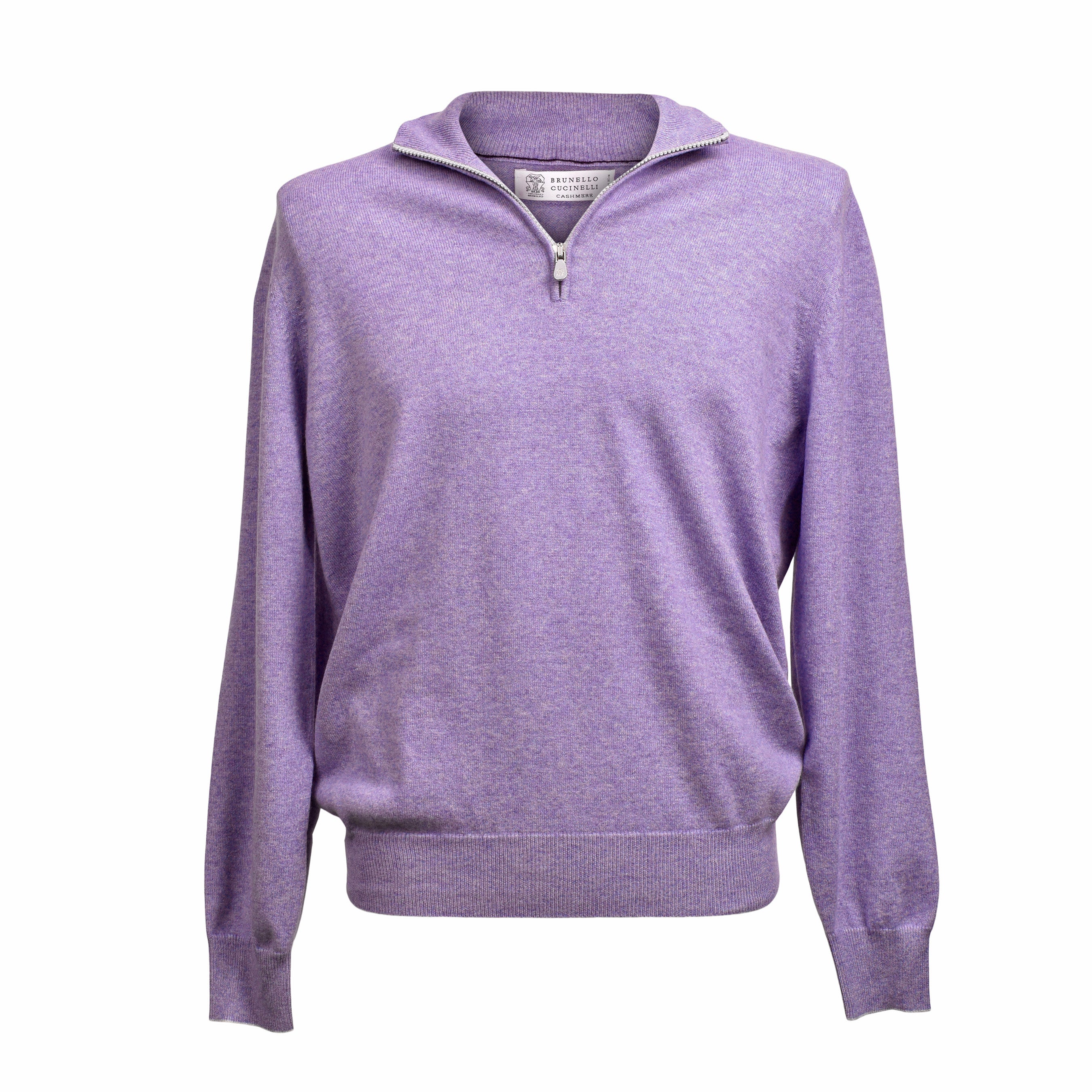 BRUNELLO CUCINELLI MEN'S AUBERGINE CASHMERE QUARTER-ZIP SWEATER