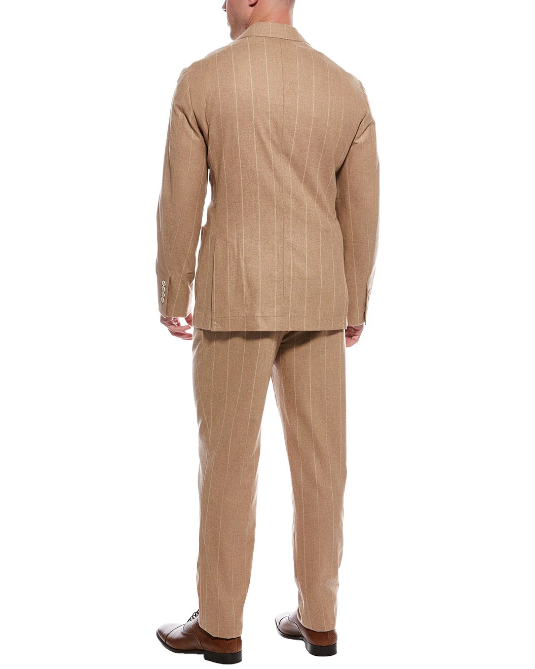 BRUNELLO CUCINELLI MEN'S TAN PINSTRIPE TAILORED SUIT - Image 2