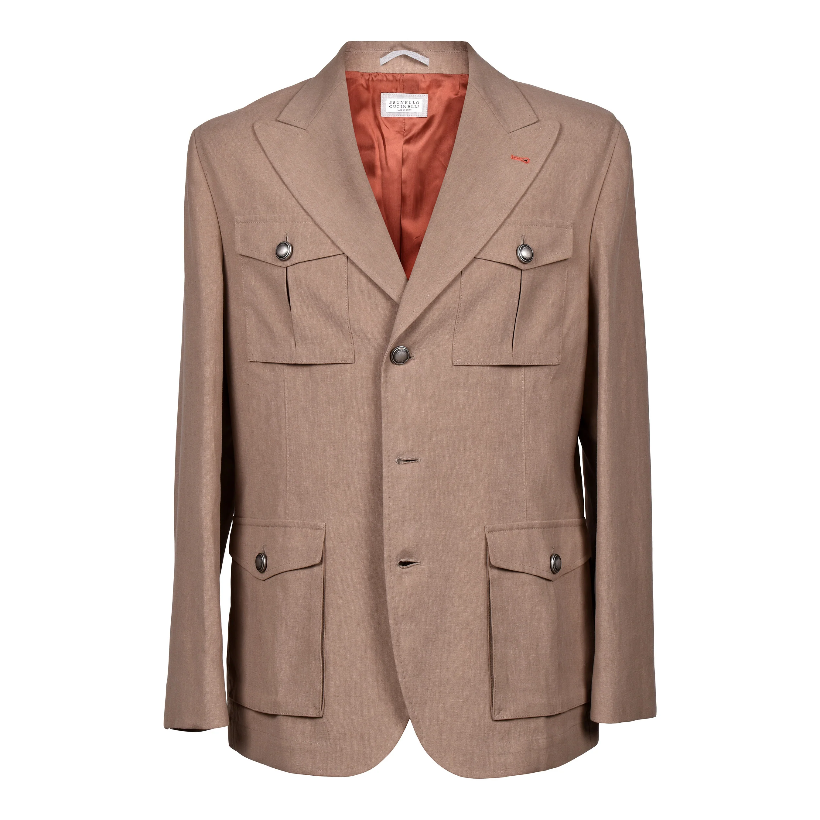 BRUNELLO CUCINELLI MEN'S TOBACCO LINEN SAFARI JACKET
