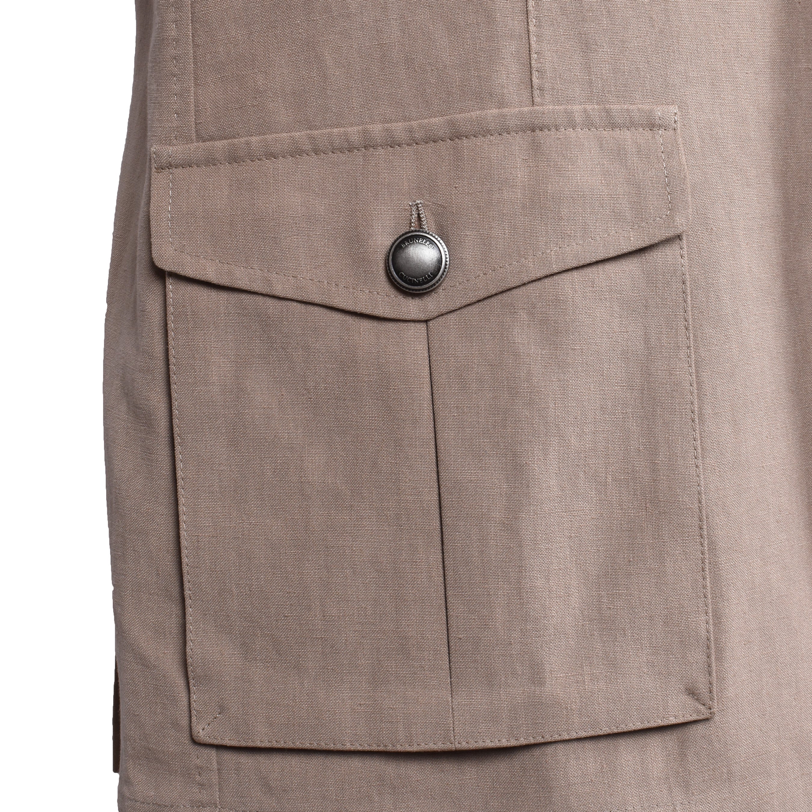 BRUNELLO CUCINELLI MEN'S TOBACCO LINEN SAFARI JACKET - Image 5