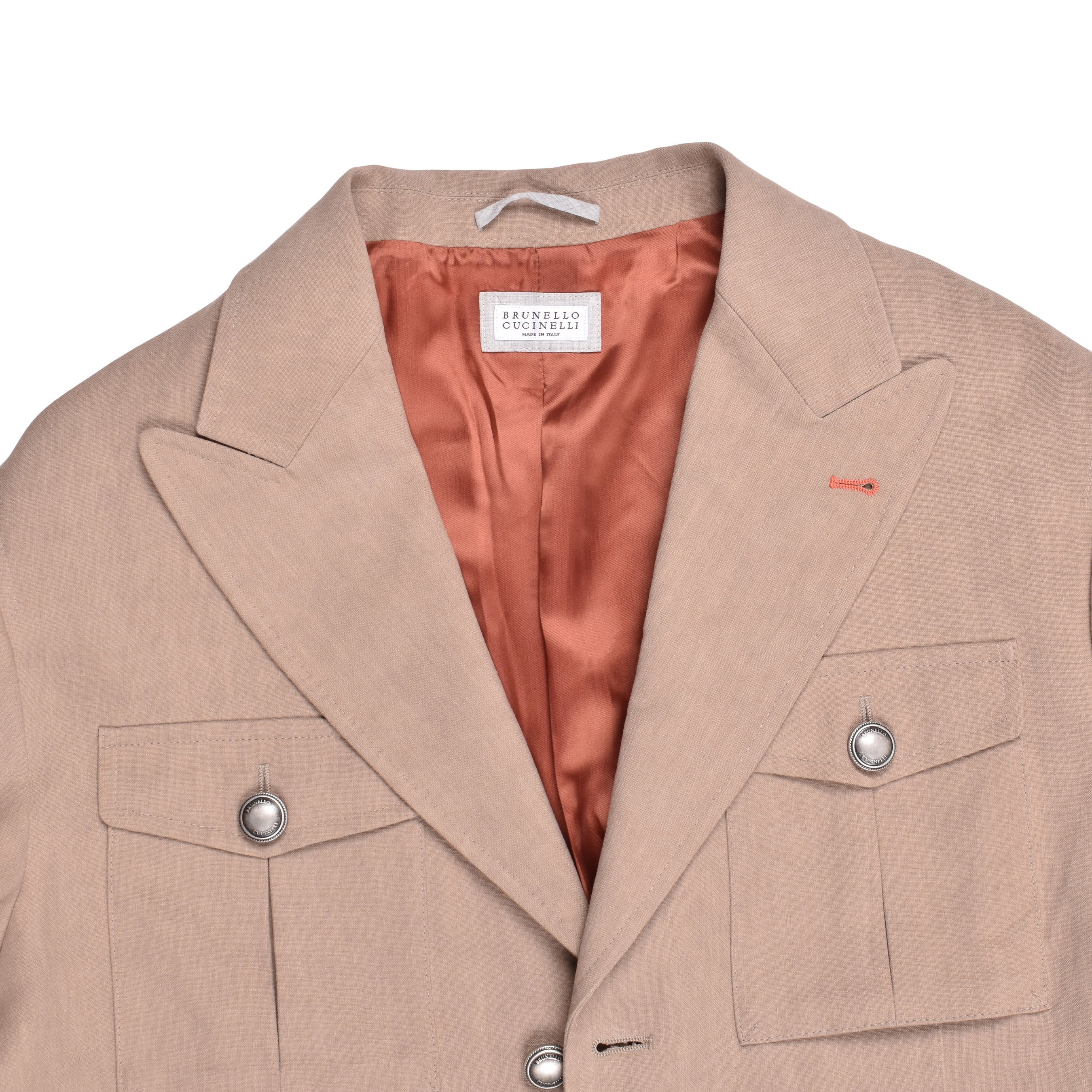 BRUNELLO CUCINELLI MEN'S TOBACCO LINEN SAFARI JACKET - Image 6