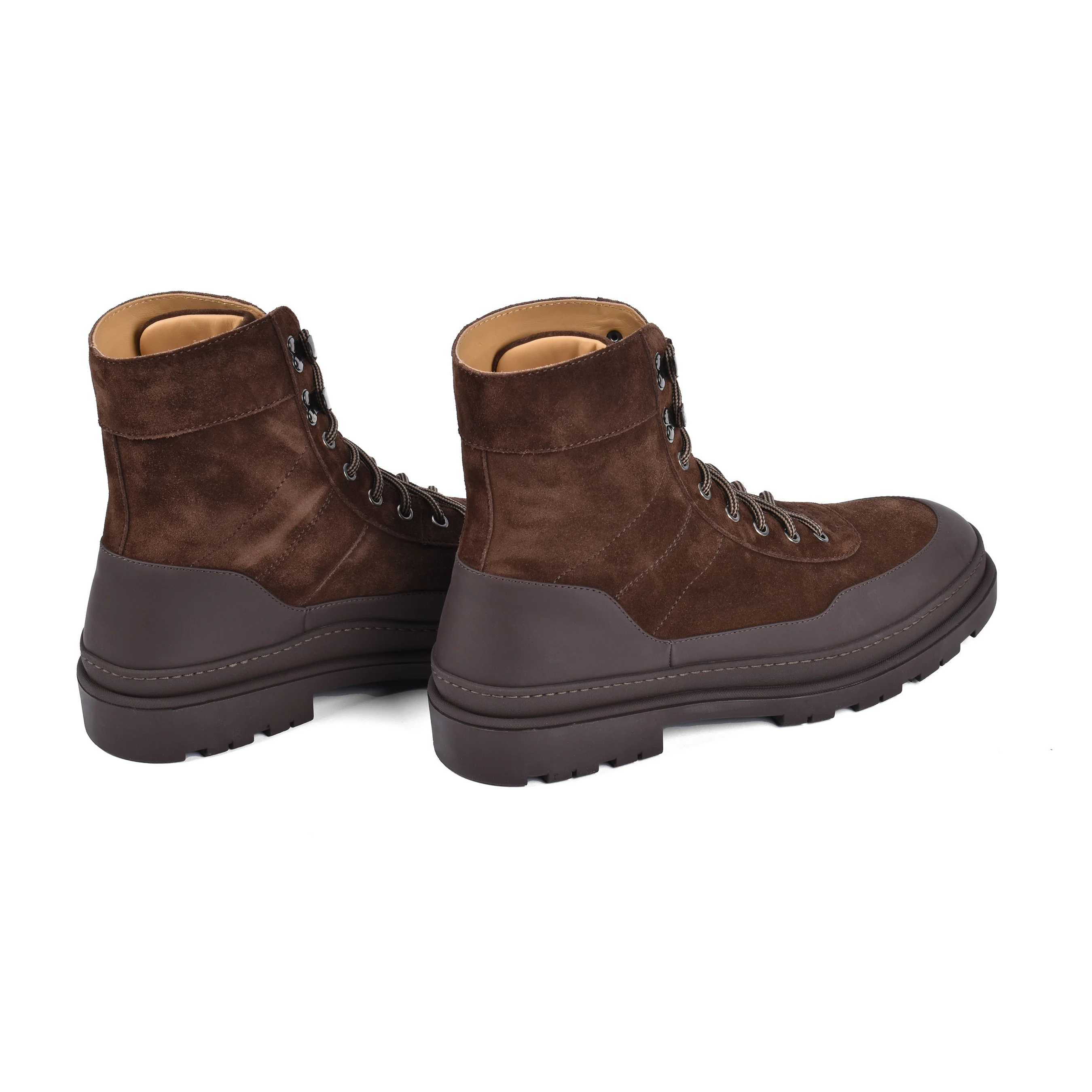 BRUNELLO CUCINELLI MEN'S TWO TONE 100% LEATHER LACE UP HIKING BOOTS - Image 3