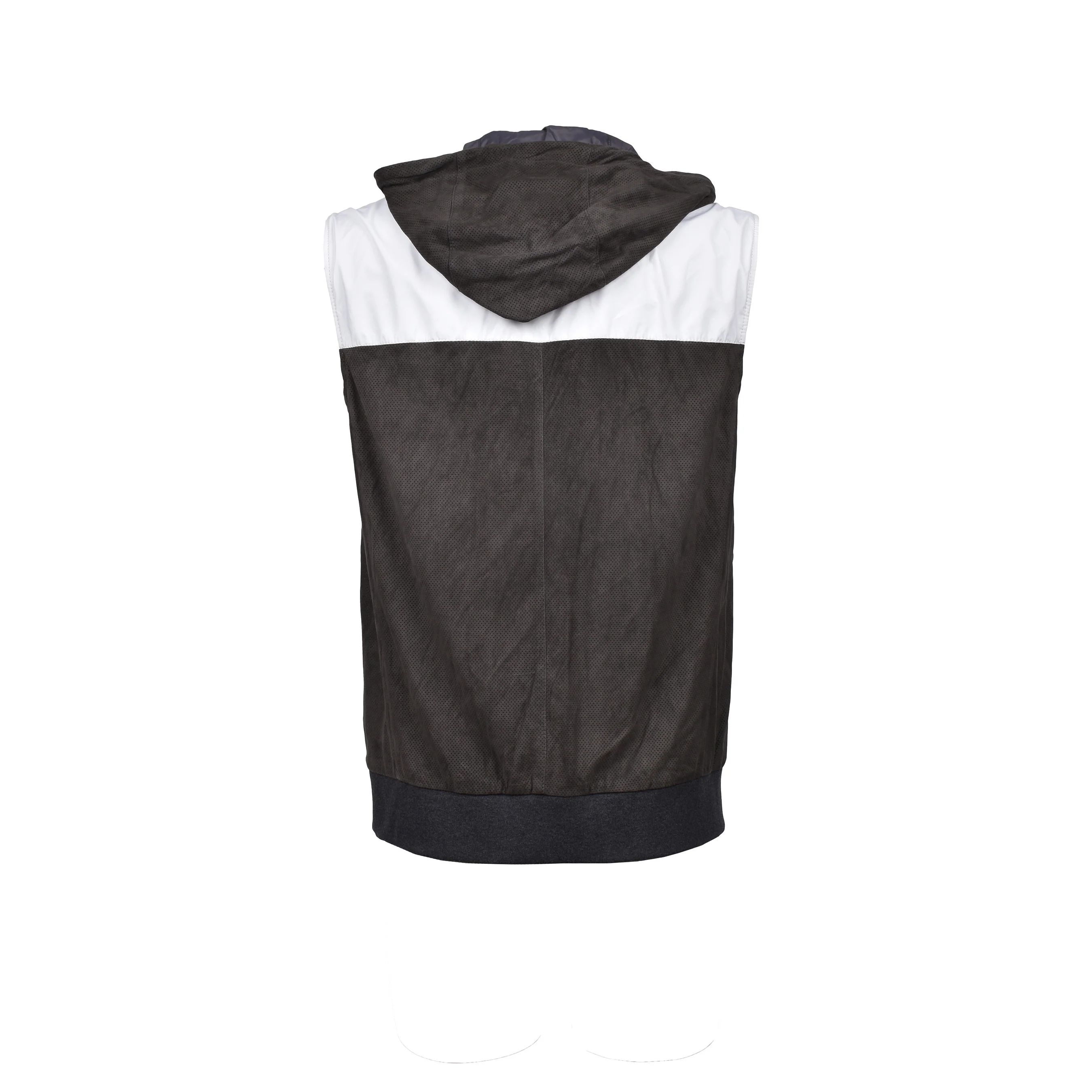 BRUNELLO CUCINELLI MEN'S TWO TONE ATHLETIC SUEDE HOODIE VEST/JACKET - Image 2